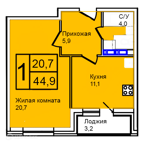 Планировка 1-комн. в ЖК «Троицкий»