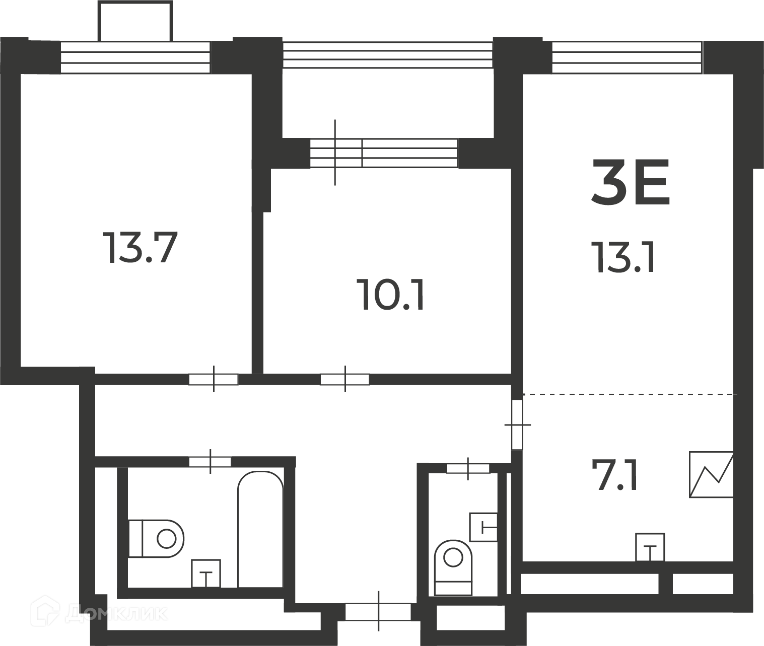 Планировка 3-комн. в ЖК «Милашенкова, 6 (Московские кварталы)»