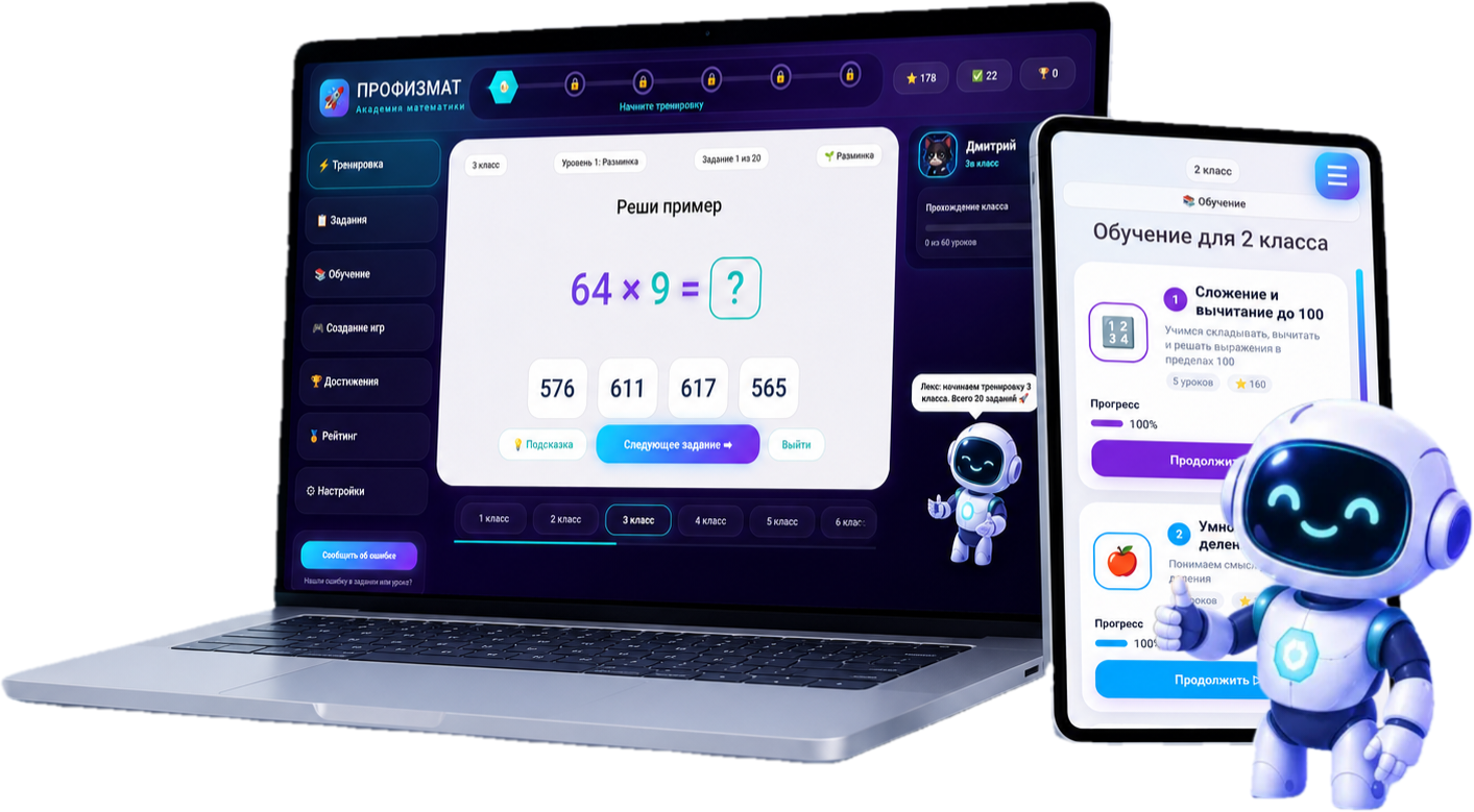 Платформа ПРОФИЗМАТ на ноутбуке и планшете