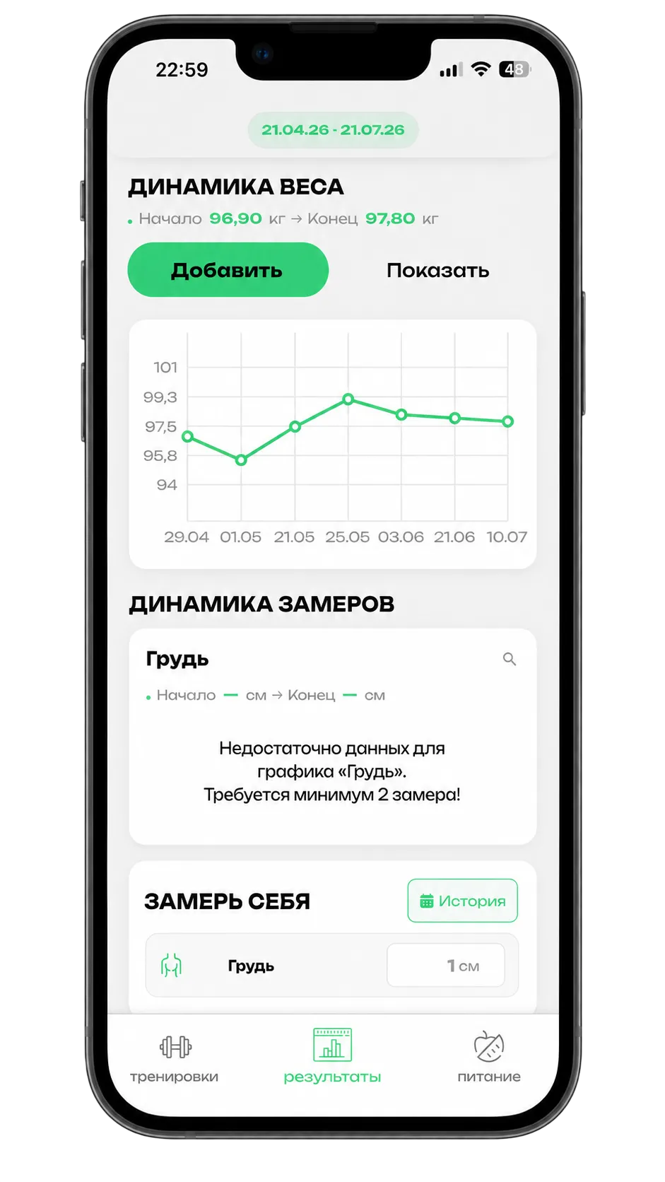 Динамика веса в FitBud