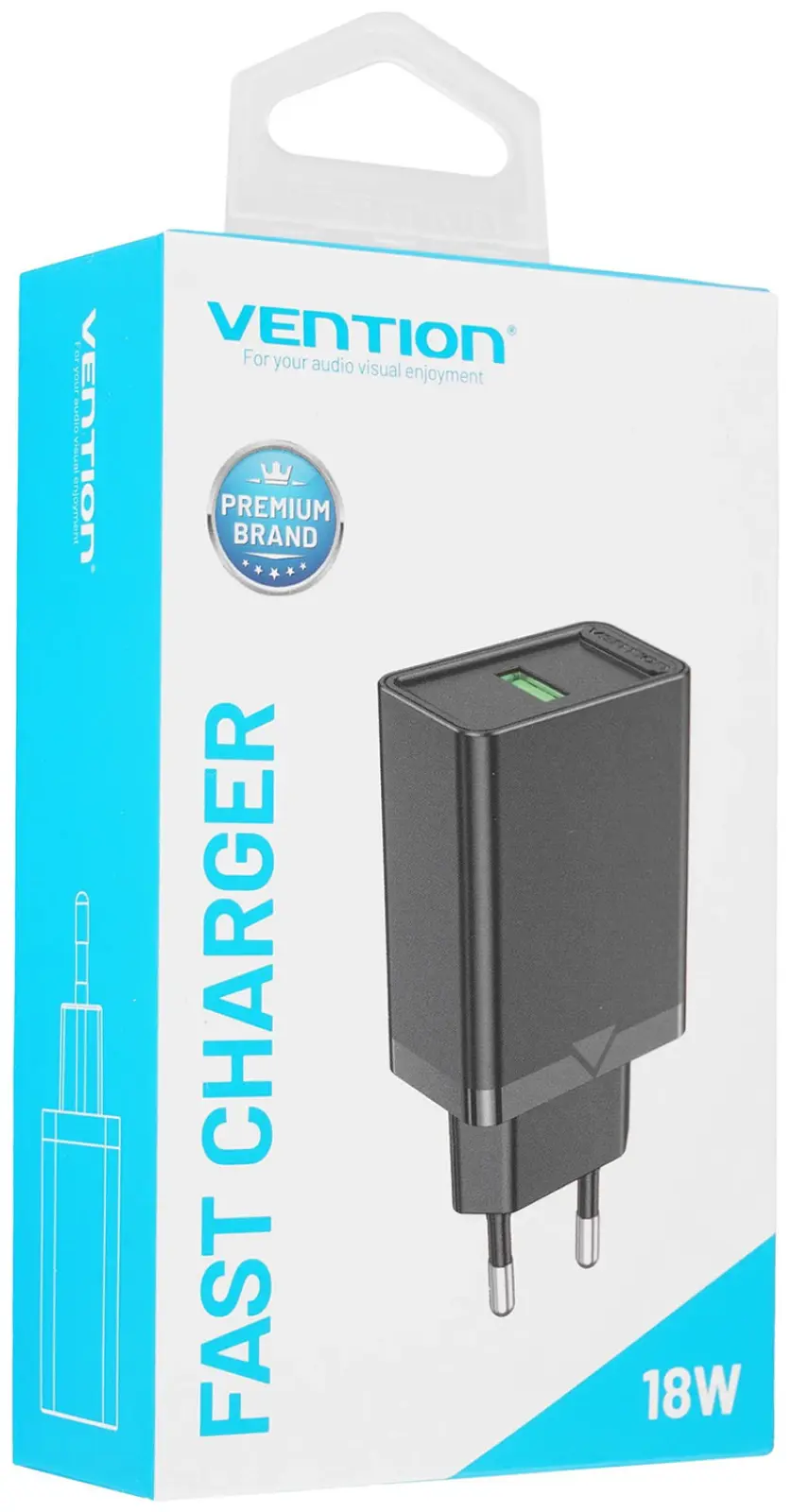 Сетевое зарядное устройство Vention на 1 порт USB A, QC 3.0 2.4A, черный (FABB0-EU)