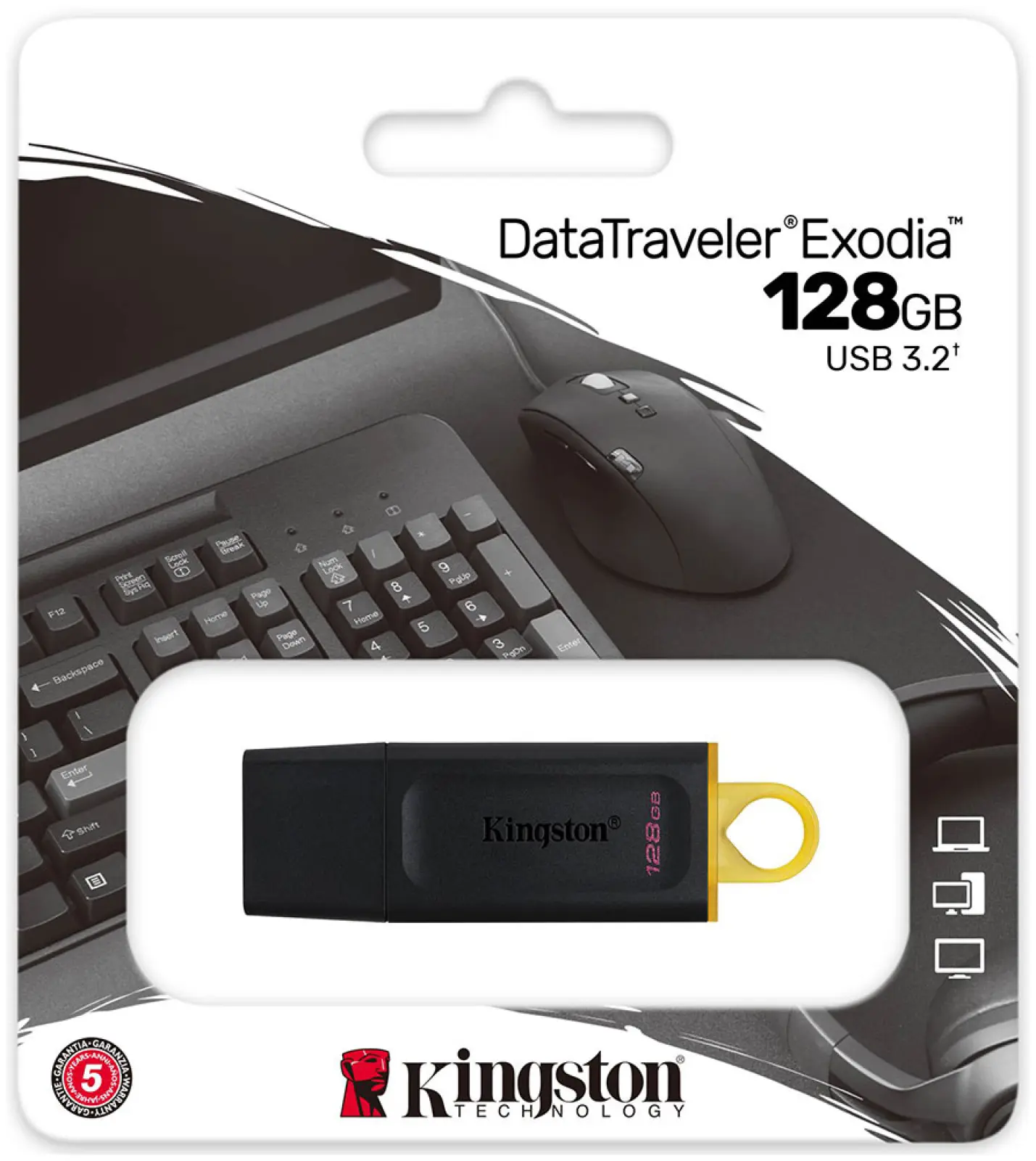 Флешка Kingston 128GB USB 3.2 Gen 1 DataTraveler Exodia, черный/желтый (DTX/128GB)
