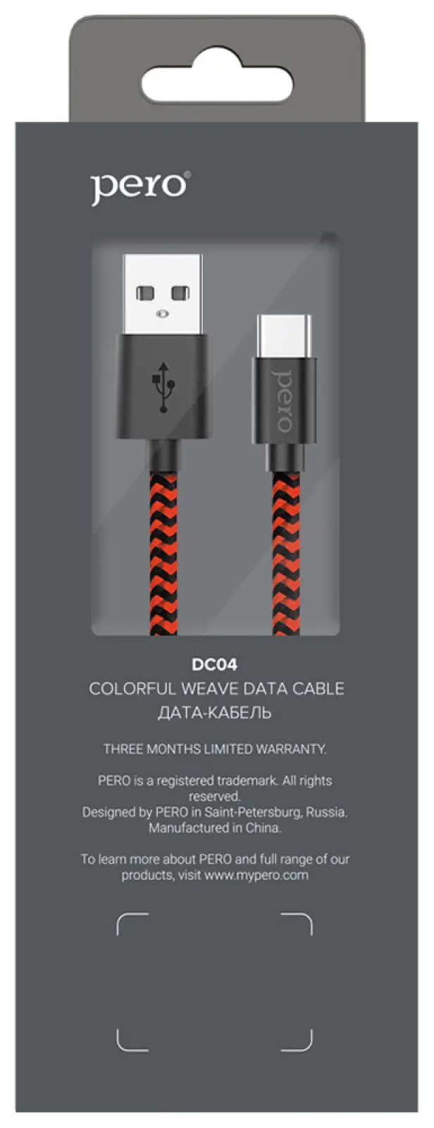 Дата-кабель Pero DC-04 Type-C 3А 1м Red-black Fast Charge