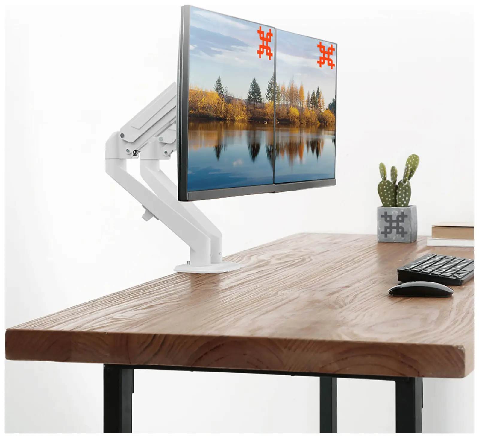 Кронштейн для двух мониторов UniTeki FMGT82W для двух мониторов к столу, газ лифт, диагональ 17-27 дюймов