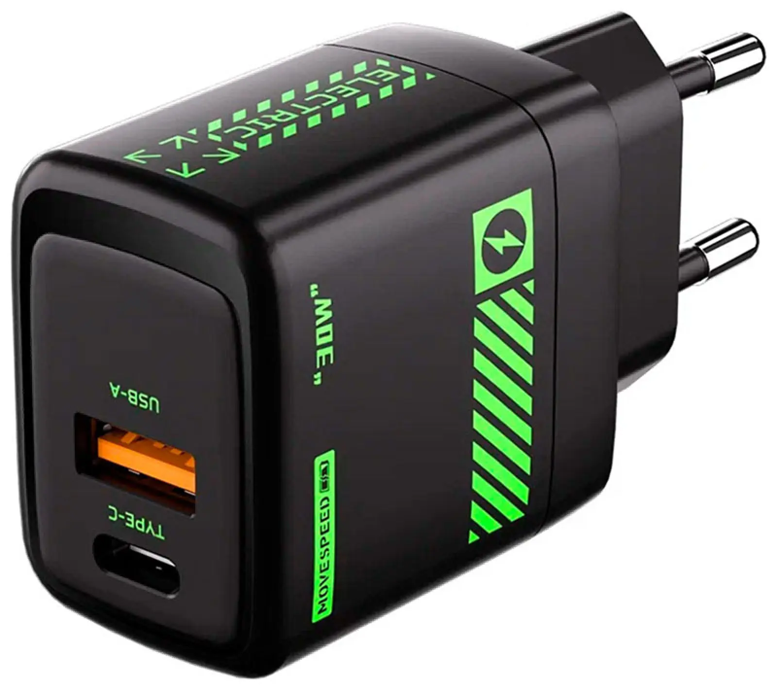 Сетевое зарядное устройство Movespeed 1xType-C + 1xUSB-A, 30W, PD2.0, QC3.0 (AC30 Black) EU