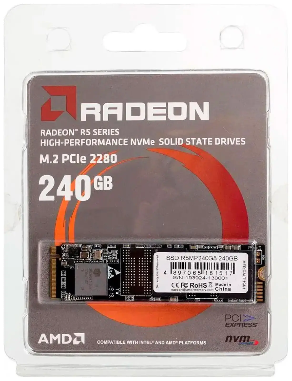 SSD накопитель AMD R5 Series M.2 240 Гб PCIe 3D TLC (R5MP240G8)