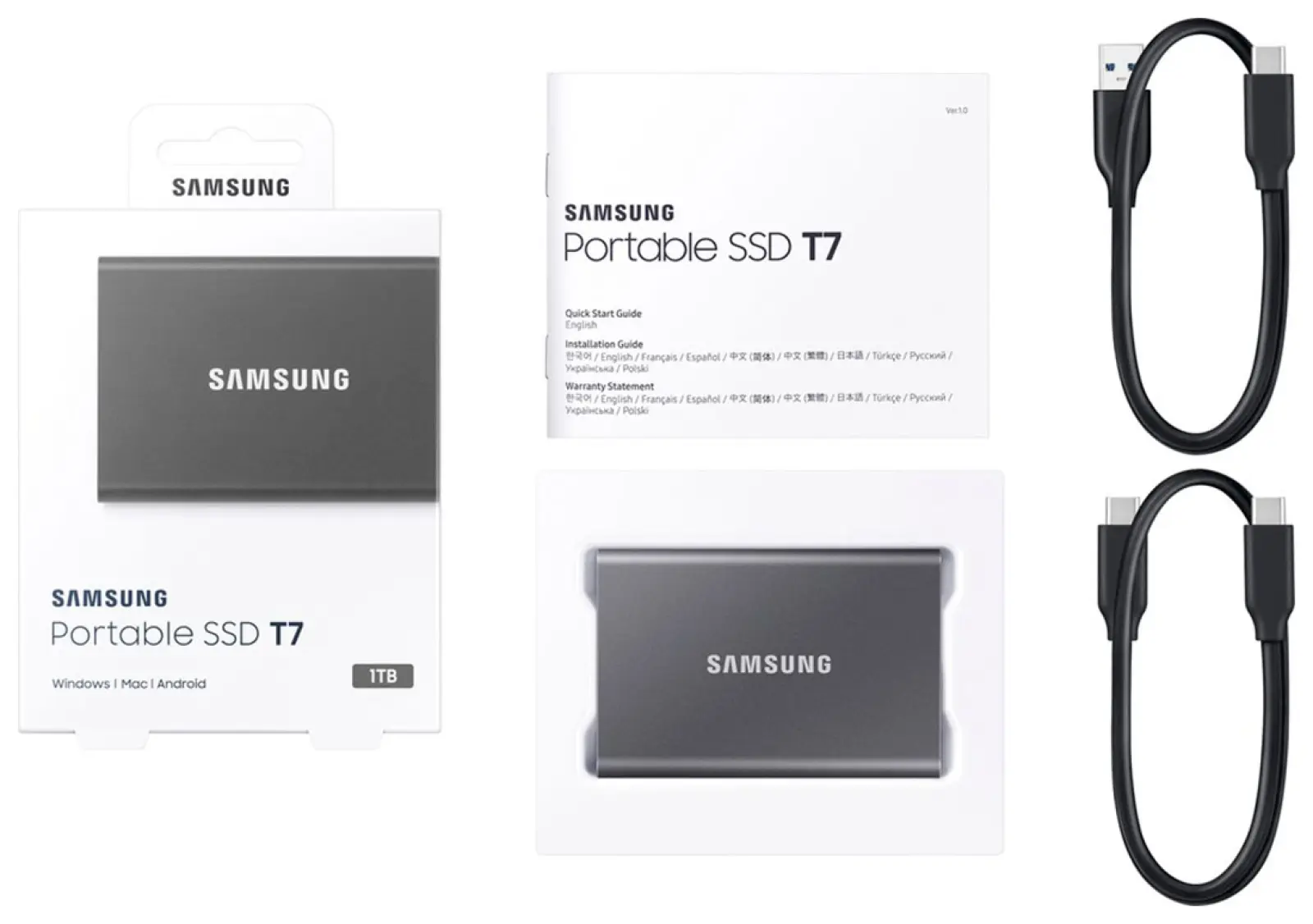 Внешний накопитель SSD Samsung T7, 1.0 Tb, grey (MU-PC1T0T/WW)