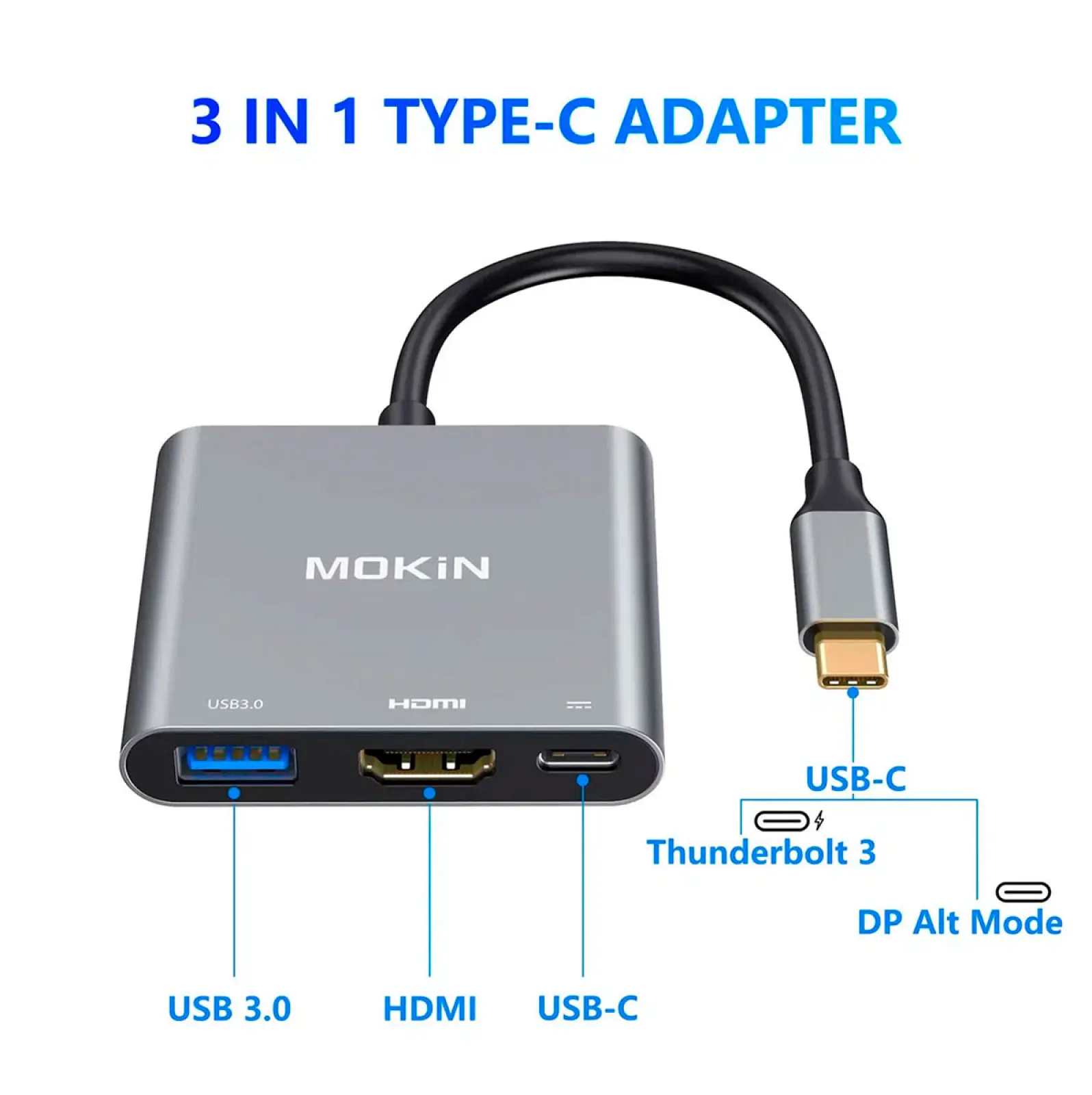 Универсальный адаптер Mokin 3 в 1, MOUC1901, HDMI+USB-C+USB3.0+PD