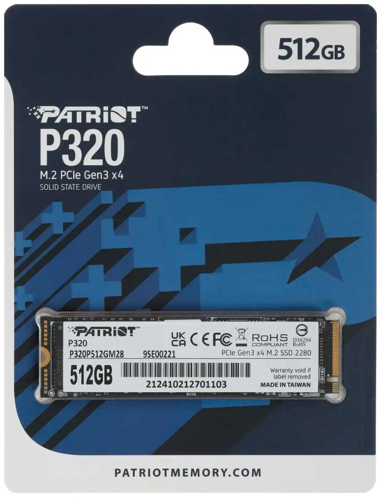 SSD накопитель Patriot Memory M.2 512GB P320 (P320P512GM28)