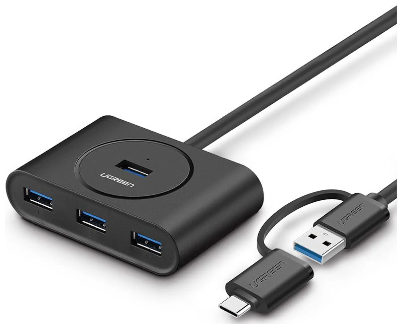 USB-разветвитель Ugreen USB-A - с переходником USB-C USB 3.0, 1 м, черный (40850)