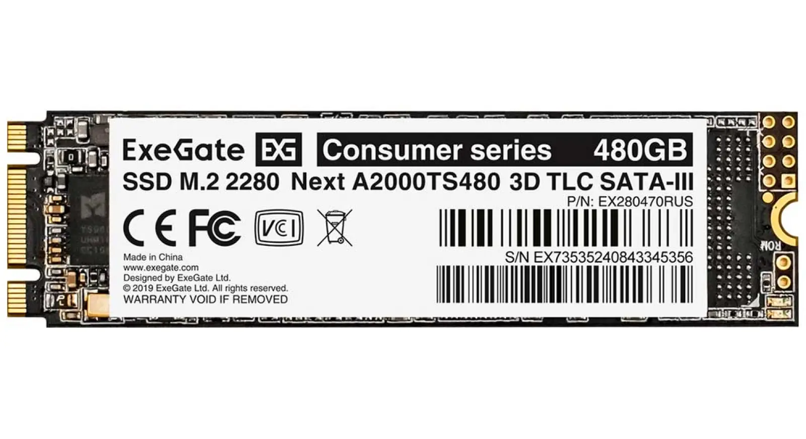 SSD накопитель ExeGate M.2 2280 480GB Next A2000TS480 SATA-III (EX280470RUS)