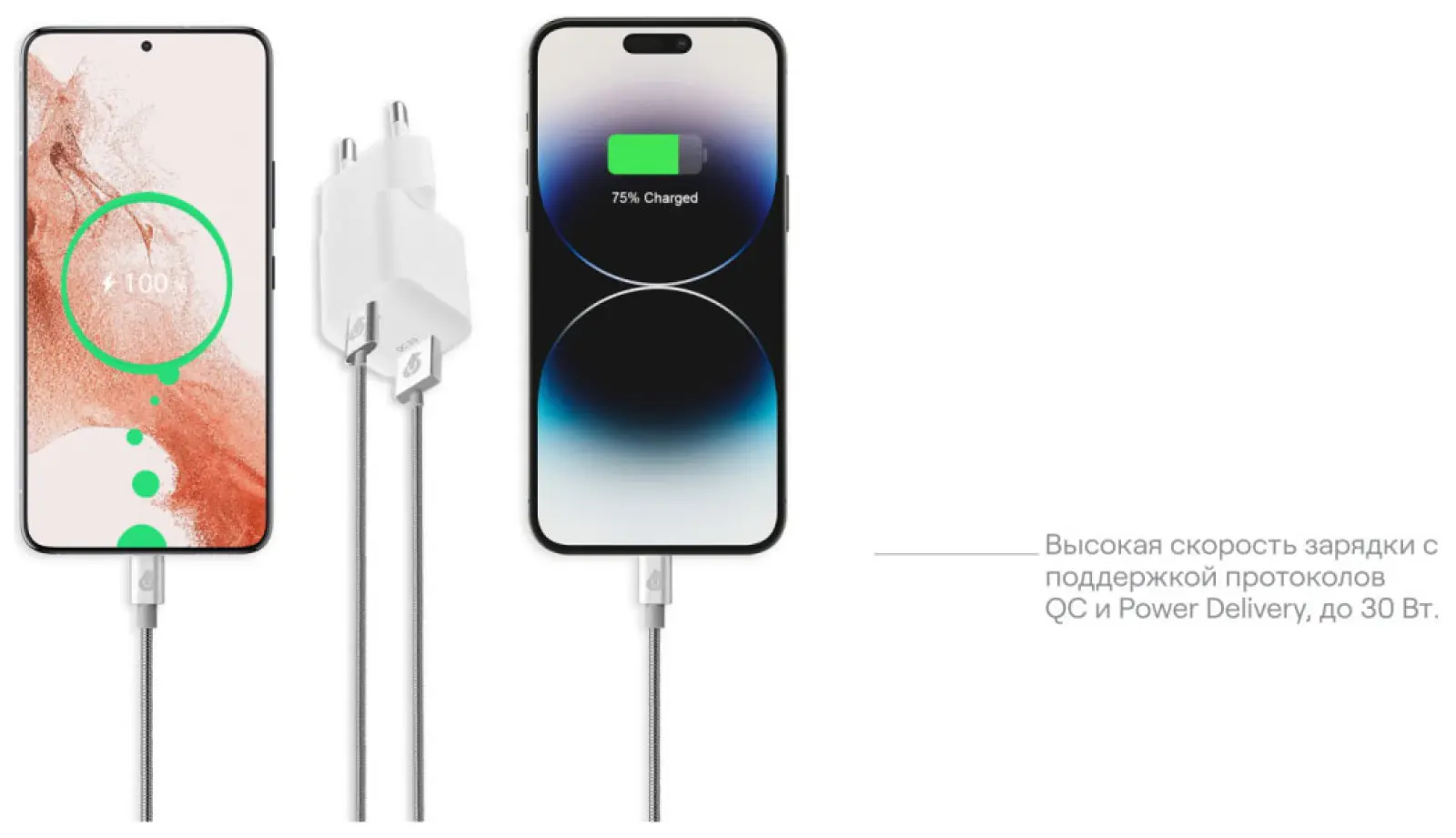 Зарядное устройство uBear Pulse Dual, GaN, белый (WC13WHPD30QC18-AC)