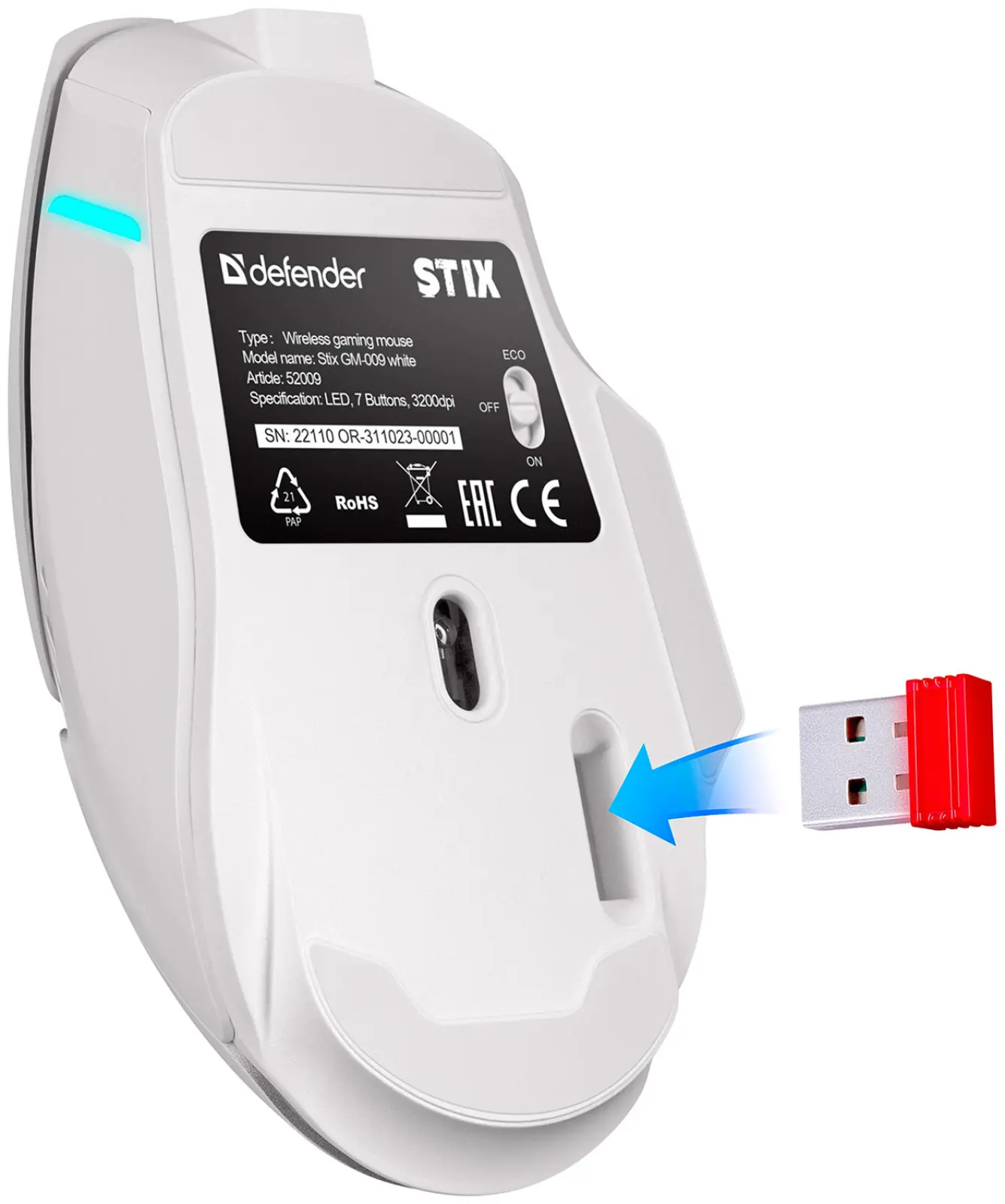 Беспроводная игровая мышь Defender Stix GM-009, белая