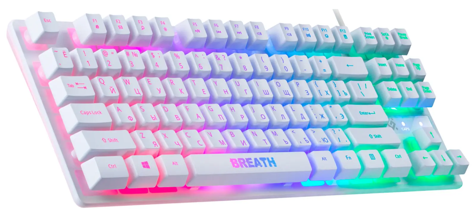 Проводная игровая клавиатура Defender Breath GK-184 RU, белый, радужная, 87 кнопок (45184)