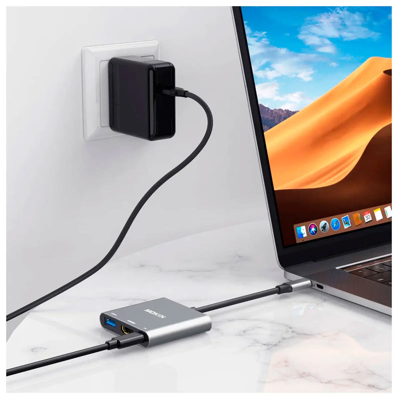 Универсальный адаптер Mokin 3 в 1, MOUC1901, HDMI+USB-C+USB3.0+PD