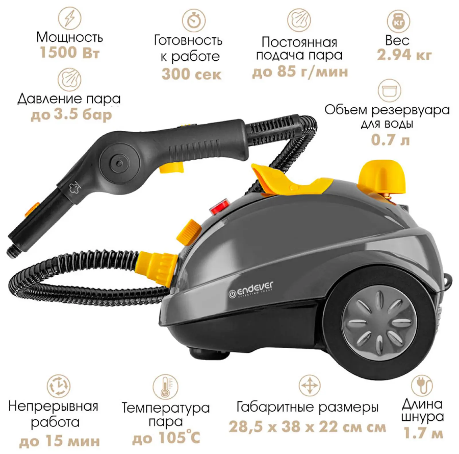 Отпариватель-пароочиститель Endever Odyssey Q-808, темно-серый/желтый