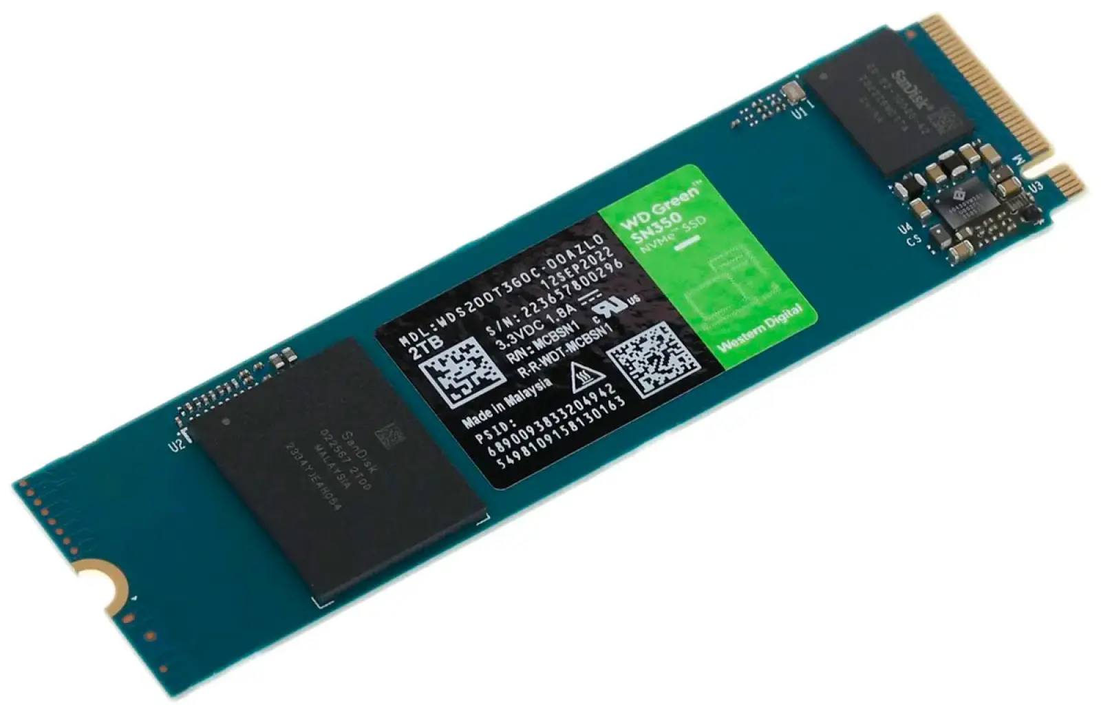 SSD накопитель Western Digital M.2 Green SN350 2000 Гб PCIe QLC (WDS200T3G0C)