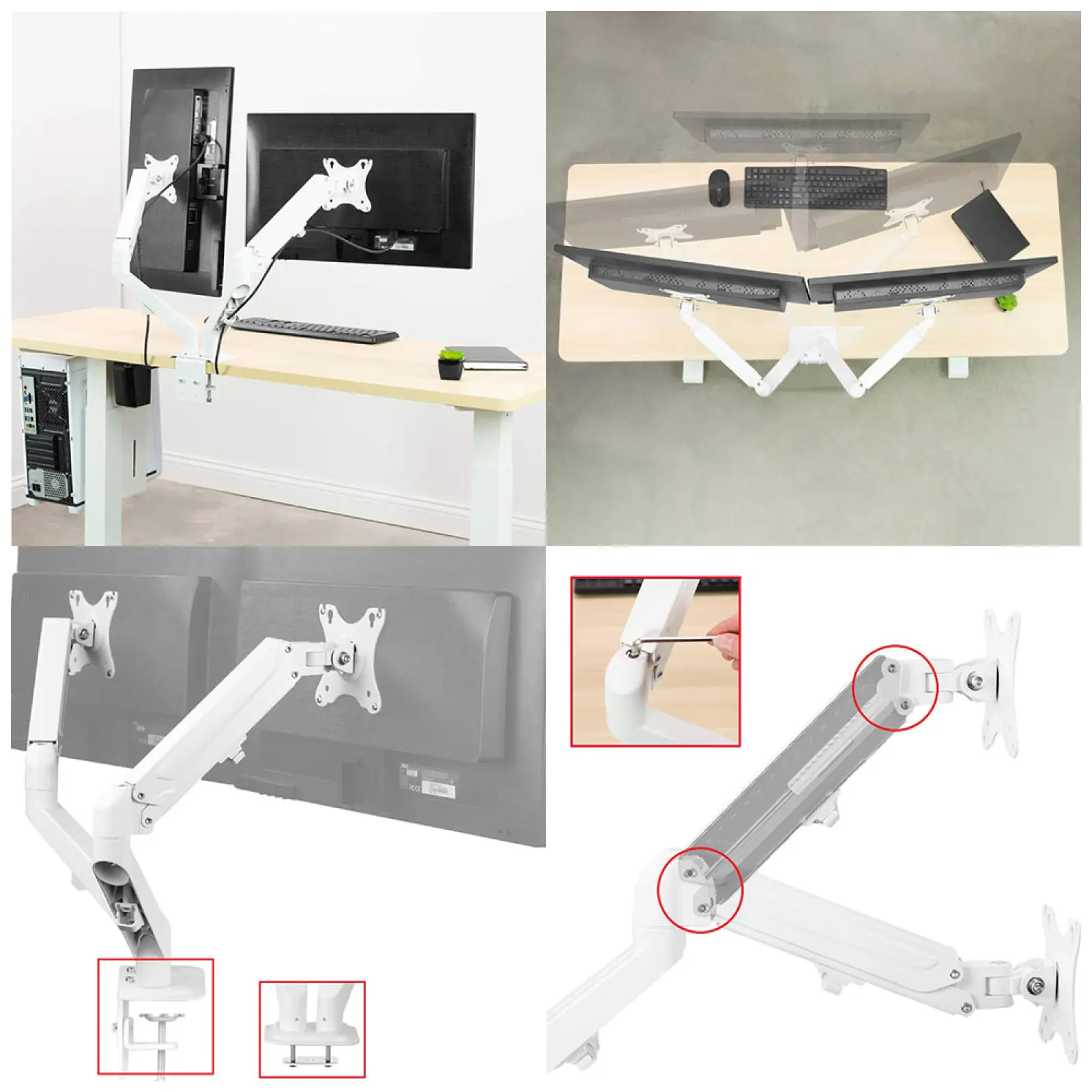 Кронштейн для двух мониторов UniTeki FMGT82W для двух мониторов к столу, газ лифт, диагональ 17-27 дюймов