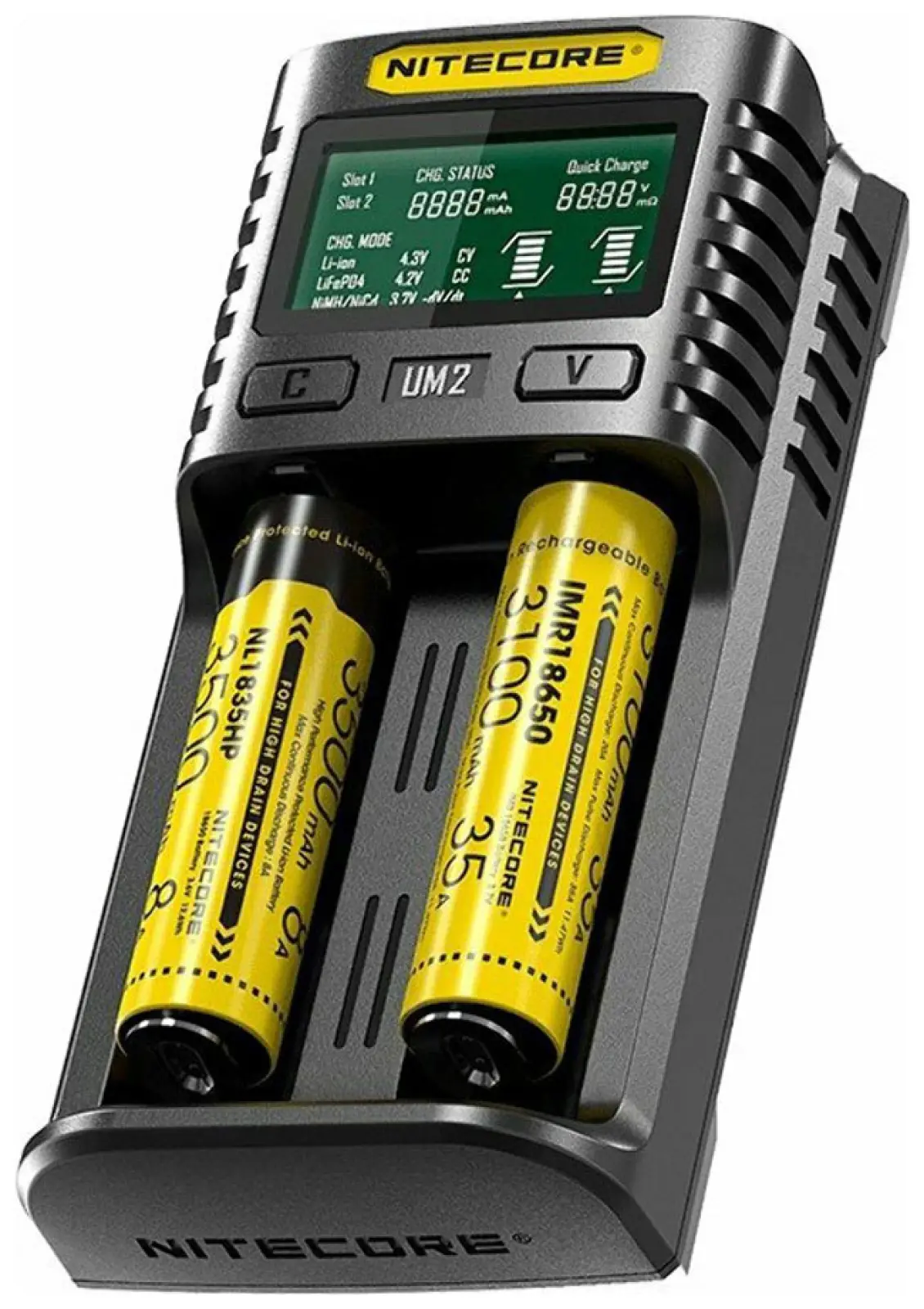 Зарядное устройство Nitecore UM2 18650/21700 на 2*АКБ Intellicharge V2, совместимо с Li-ion/IMR и Ni-MH/Ni-Cd аккумуляторами, с автоматическим определением