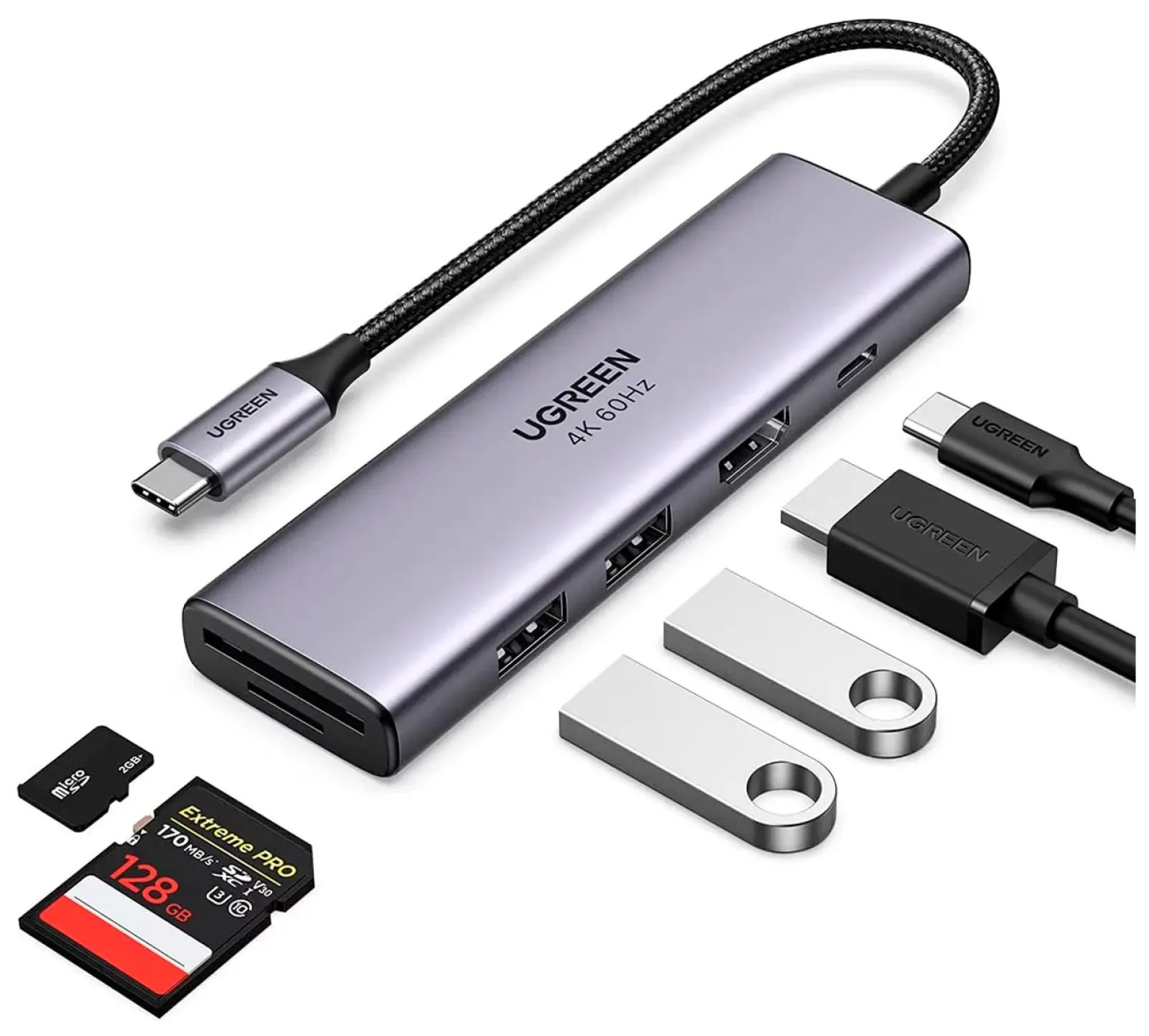 USB-концентратор 6 в 1 (хаб) Ugreen 2 х USB 3.0, HDMI, TF/SD, PD (60384)