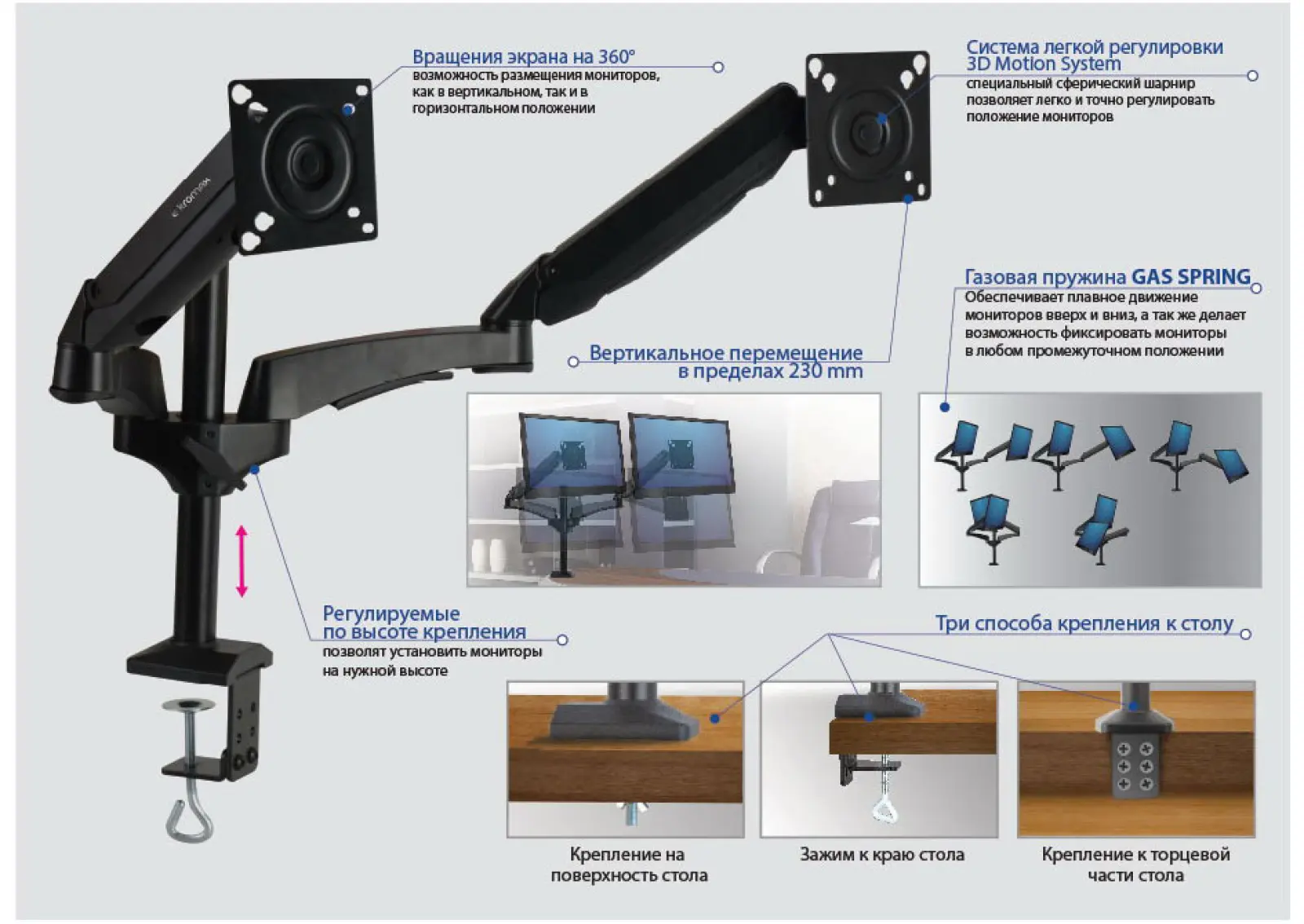 Кронштейн настольный Kromax OFFICE-12 black