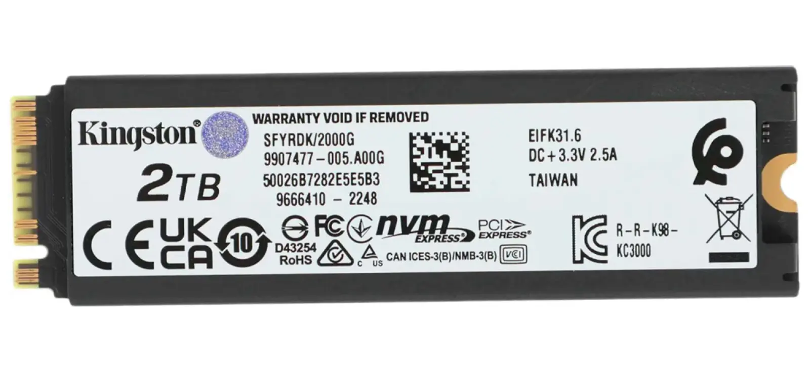 SSD накопитель Kingston M.2 Fury Renegade 2000 Гб PCIe 4.0 (SFYRDK/2000G)