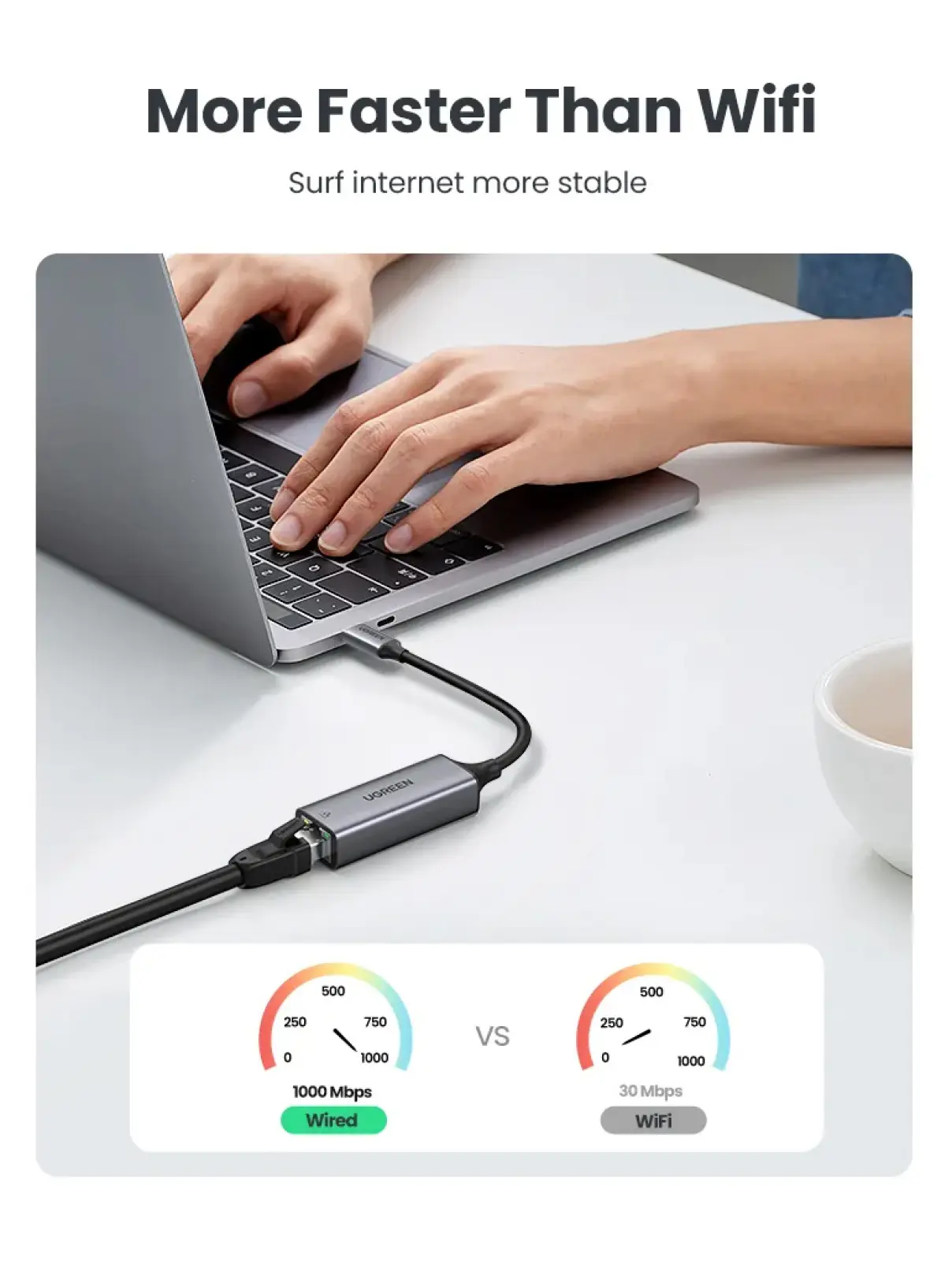 Адаптер  Ugreen CM199 (50737) USB Type C to 10/100/1000M Ethernet Adapter, серый космос