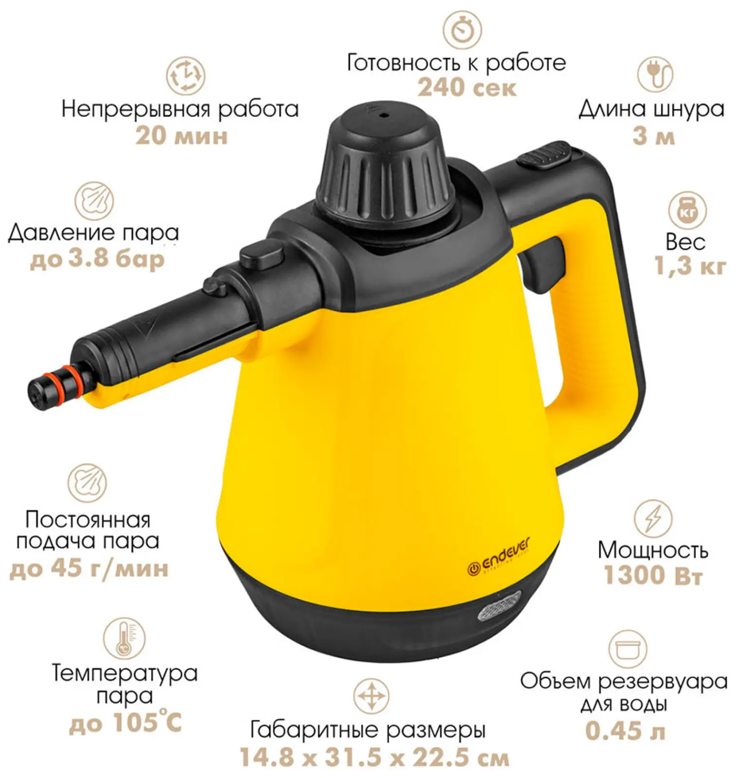 Отпариватель-пароочиститель Endever Odyssey Q-444 желтый/черный