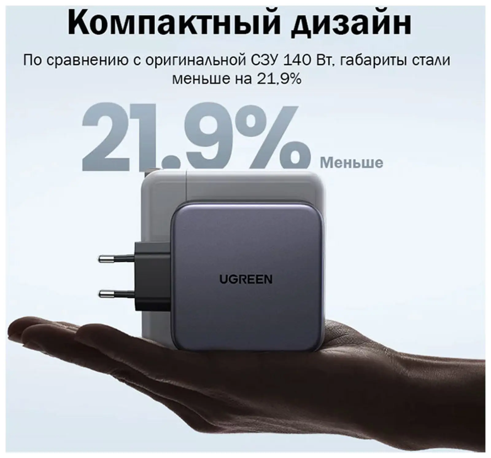 СЗУ Ugreen NEXODE, USB A + 2 USB C, 140W, GAN + кабель USB-C 2 м (90549)