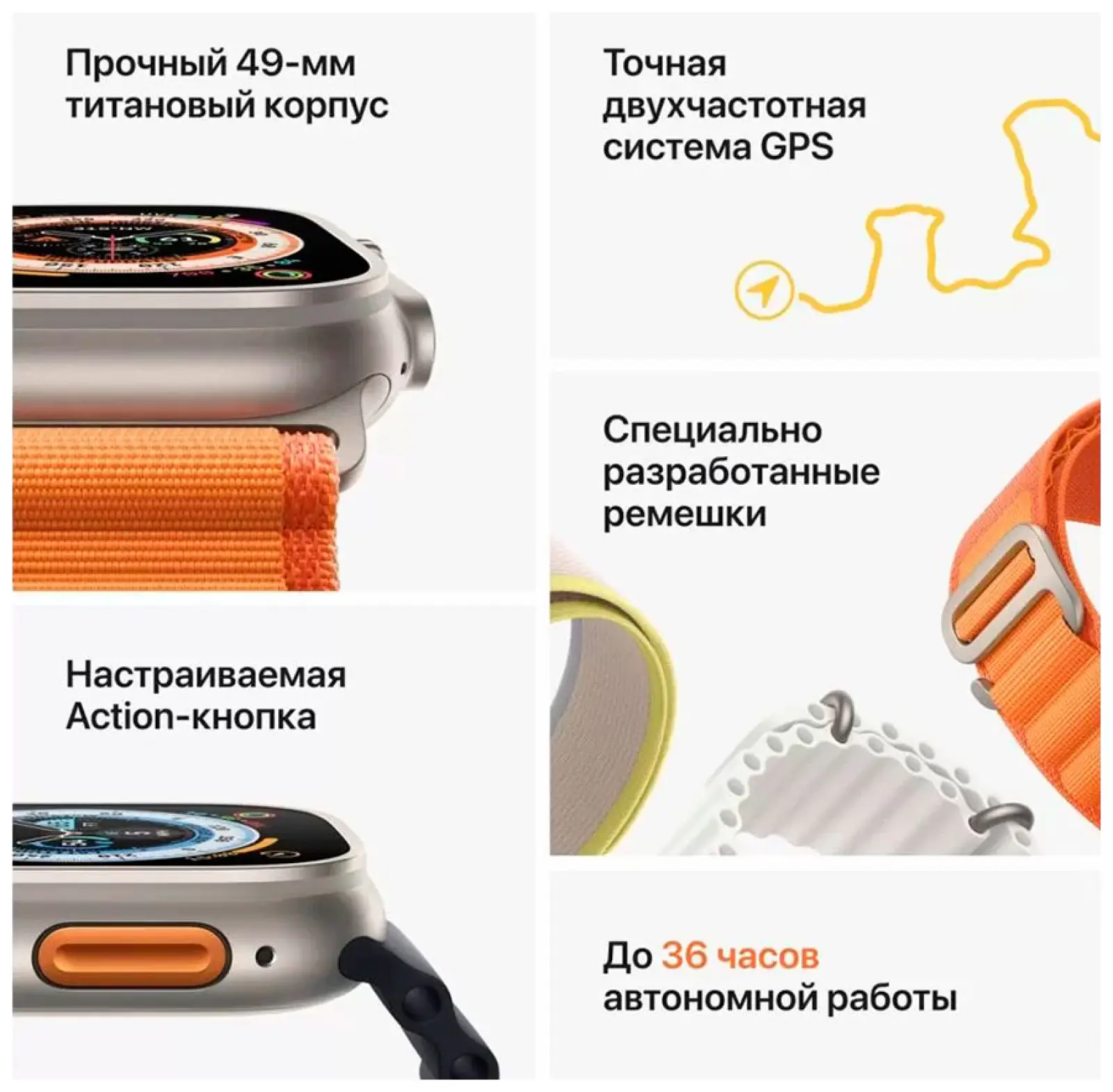Умные часы Apple Watch 8Ultra GPS + Cellular 49mm Titanium Case спортивный ремешок цвета желтый океан 49 мм (MNH93LL/A)
