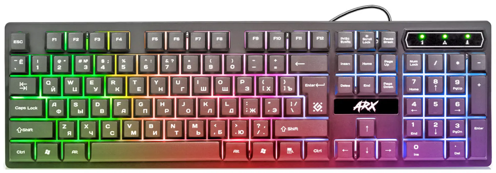 Проводная игровая клавиатура Defender Arx GK-196L RU,радужная подсветка