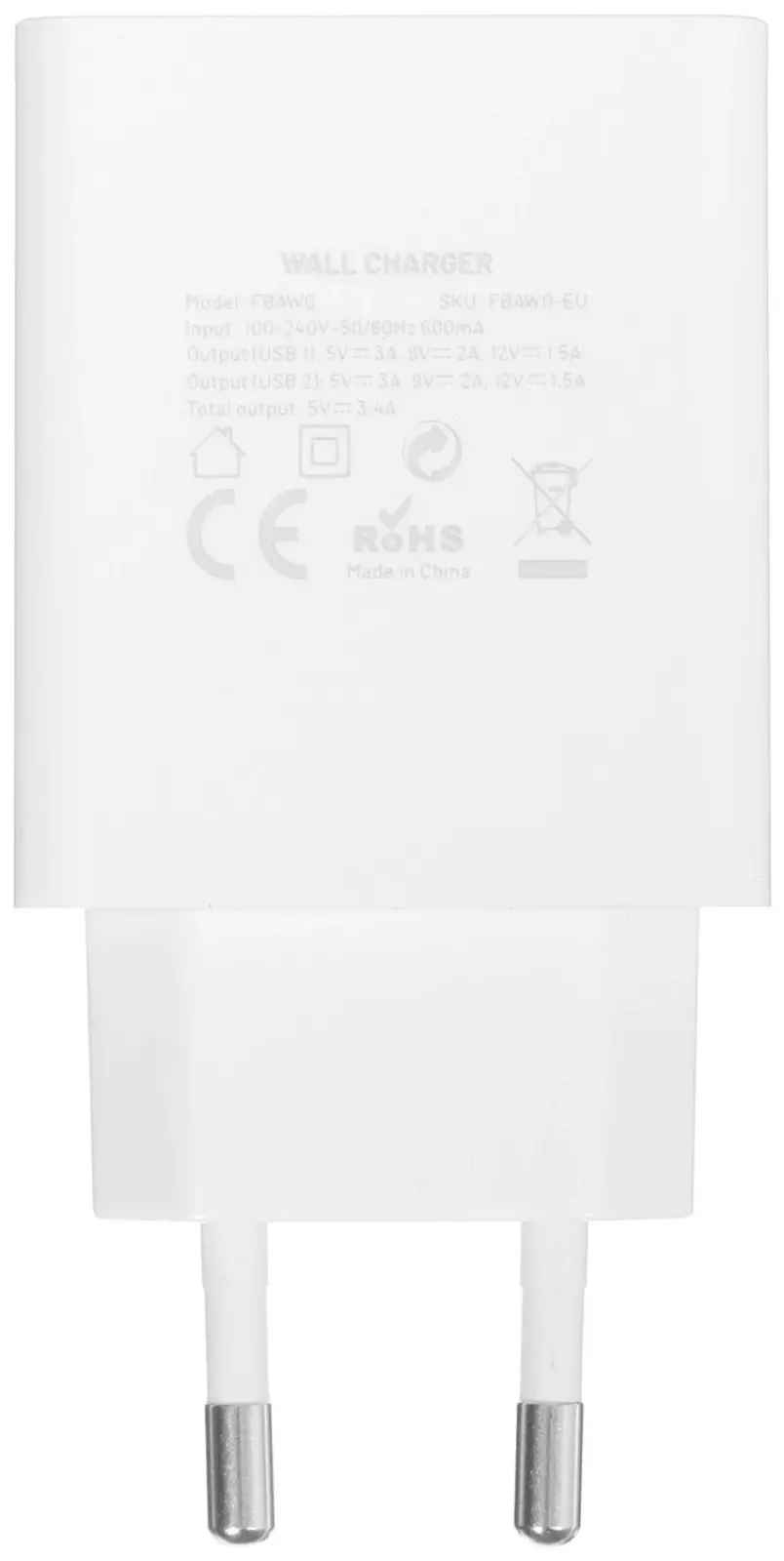 Сетевое зарядное устройство Vention на 2 порта USB A+A, QC 3.0, белый (FBAW0-EU)
