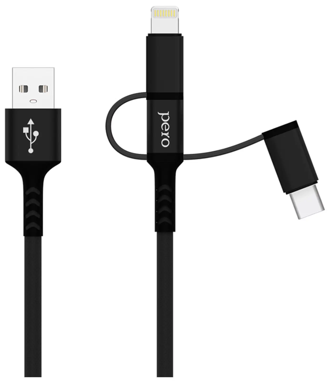 Дата-кабель Pero DC-06 Universal 3 in 1 Lightning/micro USB/Type-C 2А 2м черный