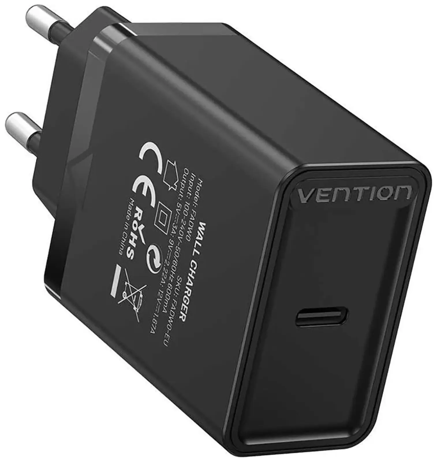 Сетевое зарядное устройство Vention на 1 порт USB C, QC 4.0, черный (FADB0-EU)