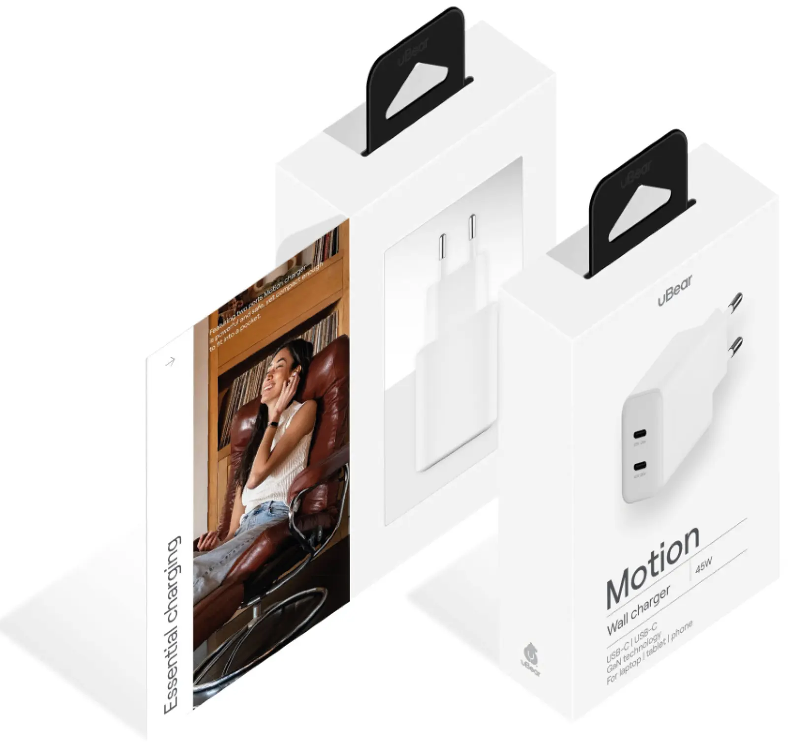 Зарядное устройство uBear Motion, GaN, 45 Вт, белый (WC17WH45-2C)