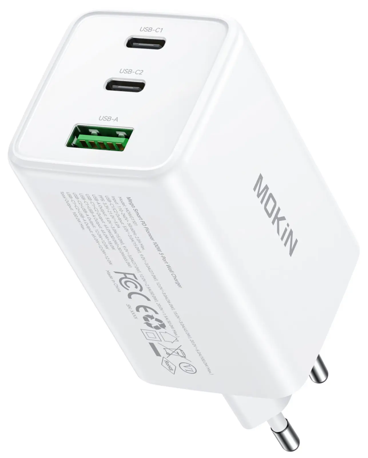 Адаптер питания Mokin MOWG1101, Type C x 2, USB A, White