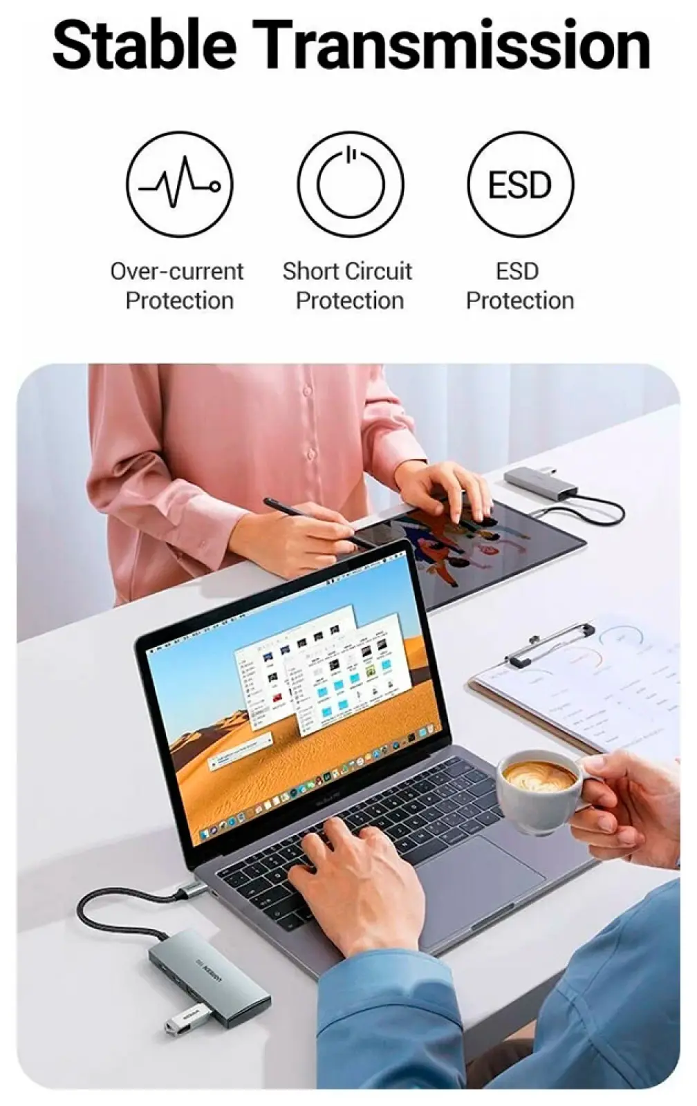 USB-концентратор 4 в 1 (хаб) Ugreen 2 х USB-C 3.1, 2 х USB A-3.1 (30758)