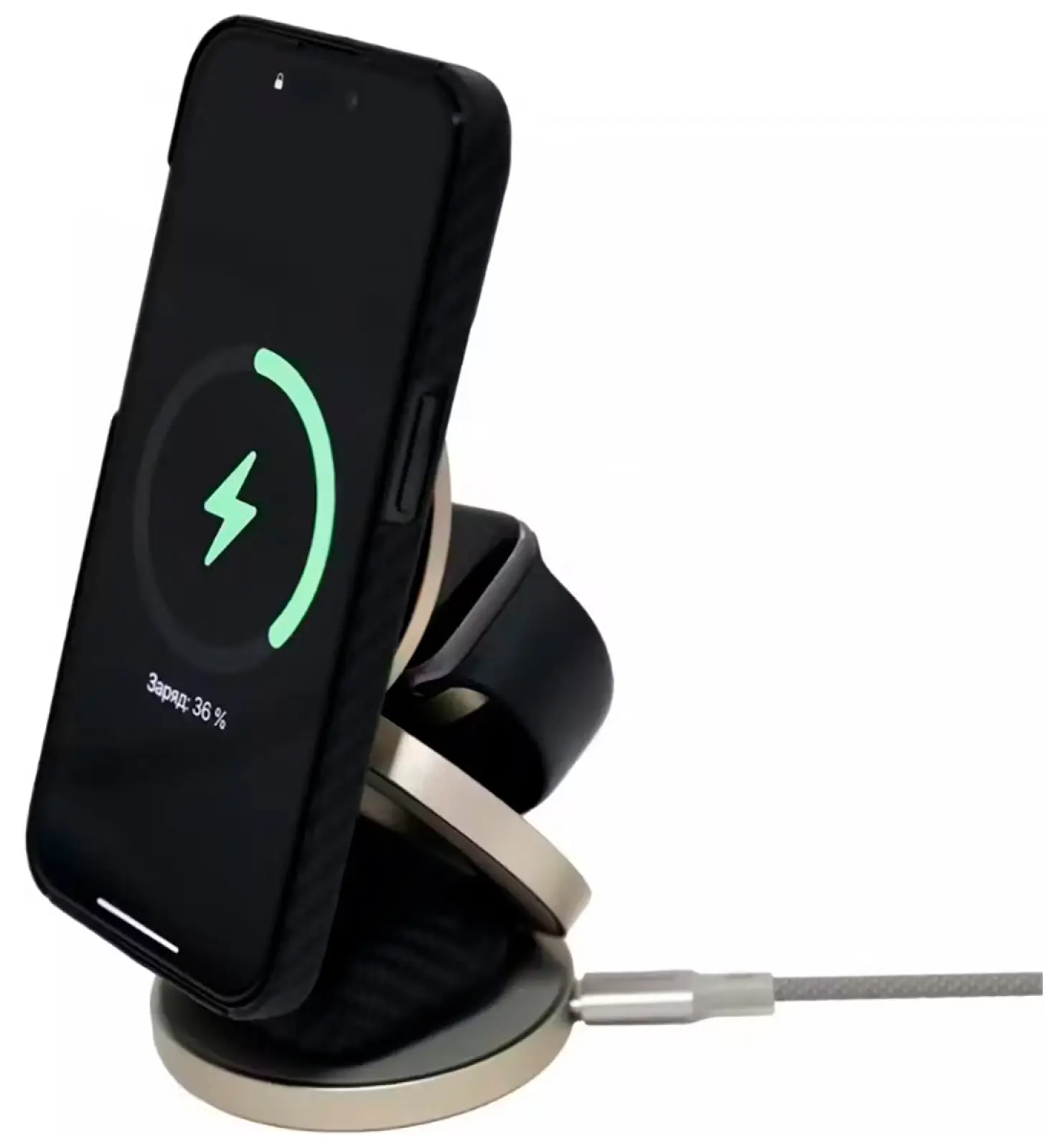 Складное беспроводное зарядное устройство Magssory Disc Signature Edition 3 в 1 для Apple, с магнитами, совместимое с MagSafe,titan (WCH033)