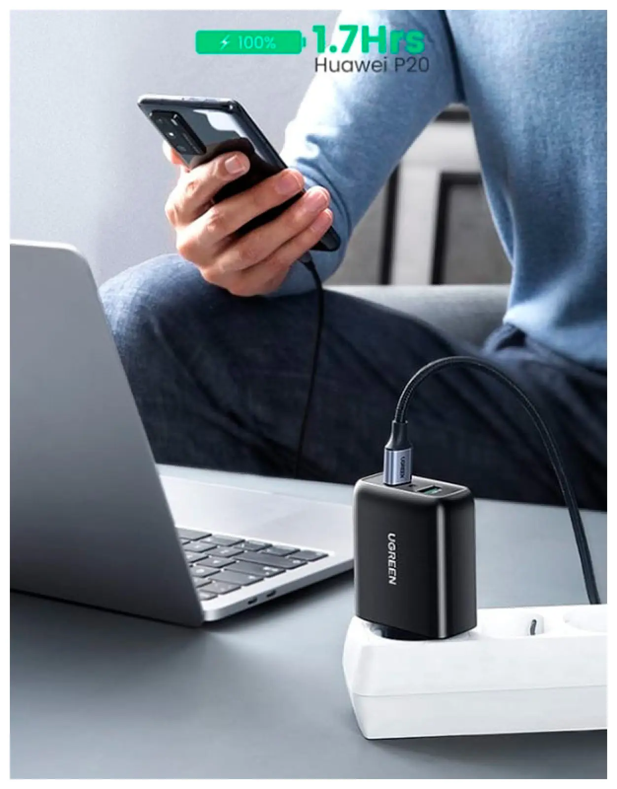 Зарядное устройство Ugreen CD161 (10216), USB-A QC 3.0, 36W, Fast Charger EU. Цвет: черный