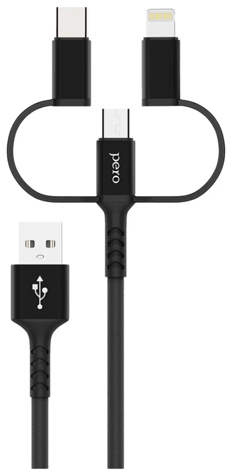 Дата-кабель Pero DC-06 Universal 3 in 1 Lightning/micro USB/Type-C 2А 2м черный