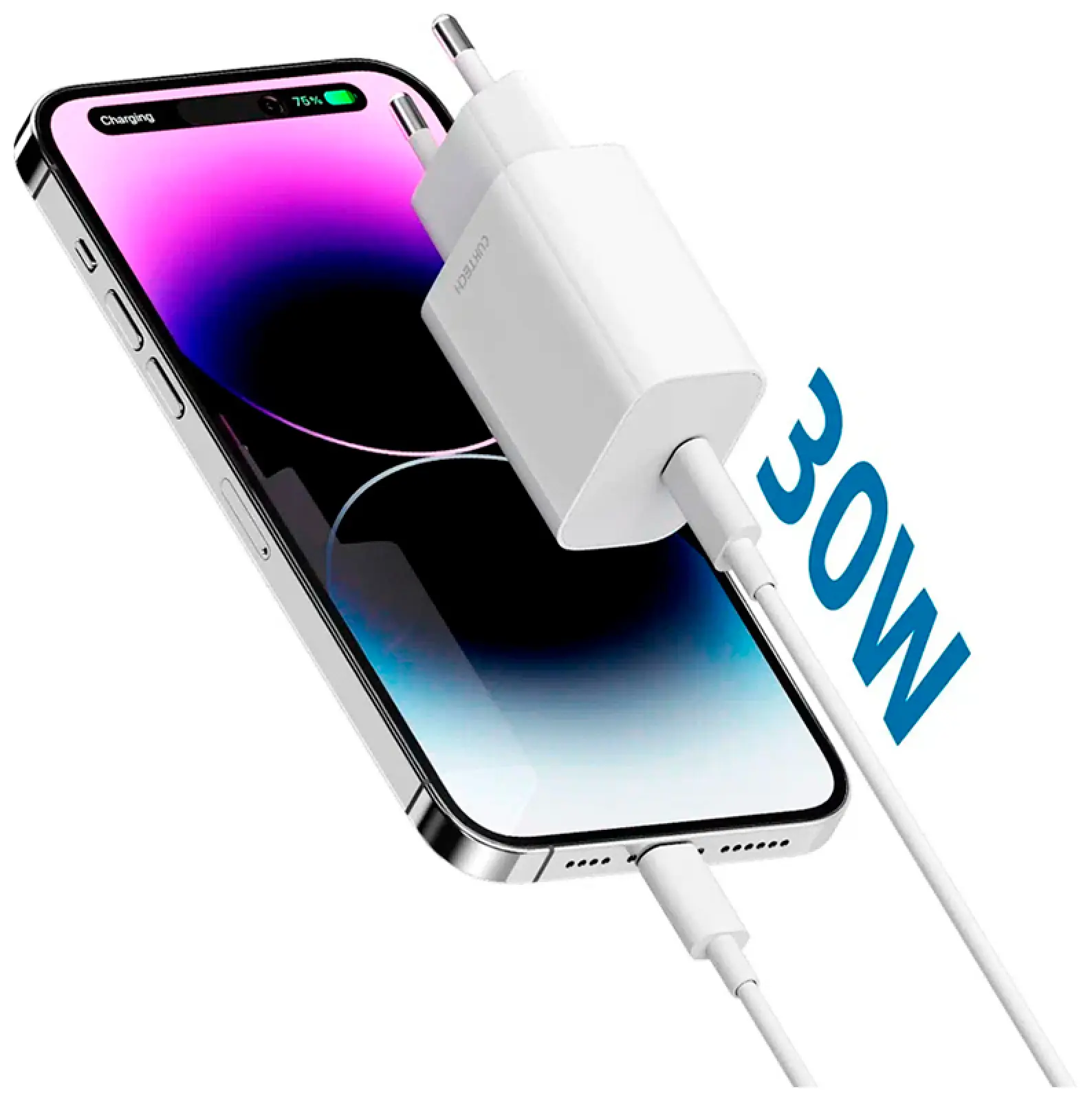 Сетевое зарядное устройство Cuktech GaN 1xType-C, 30Вт, QC 3.0, PD3.0, charger 3A подходит для iPhone15 (A18/A18C White) EU+русская инструкция, белое