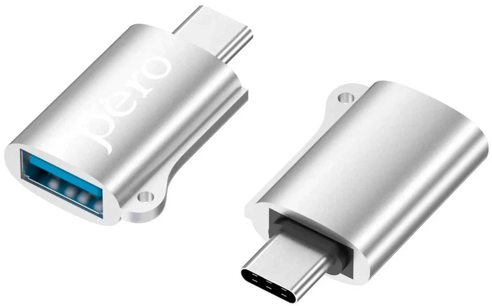 Адаптер Pero AD02, OTG, TYPE-C TO USB 2.0, серебристый (PRAD02TUSR)