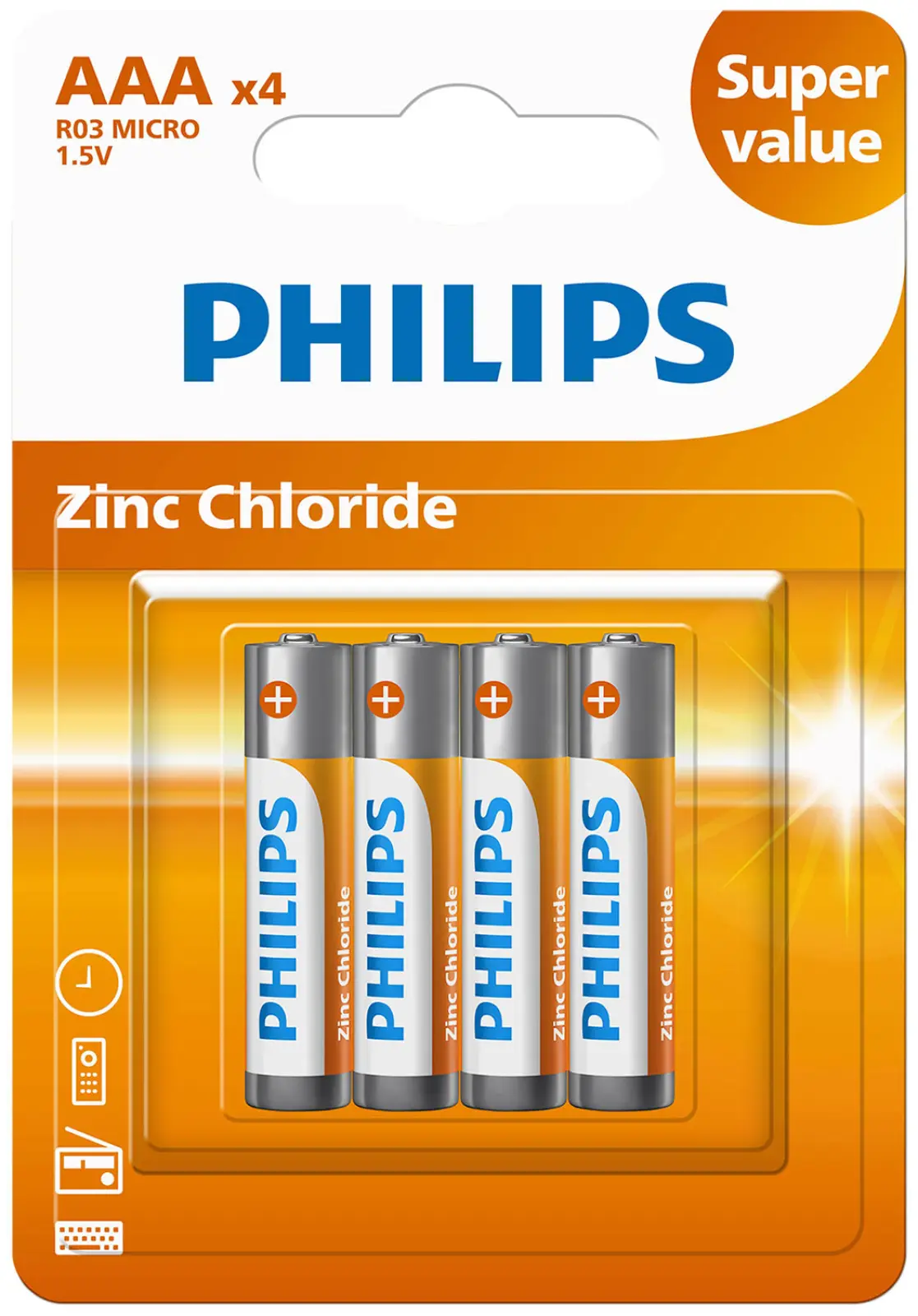 Батарейки цинково-хлоридные Philips Greatlife, 4AAA, в блистере (R03G4B/97)