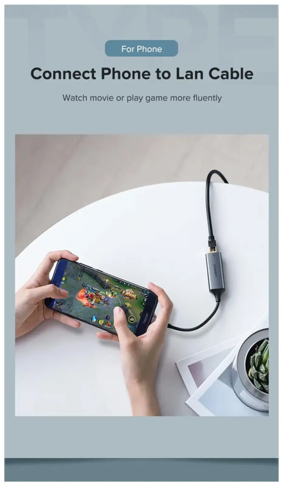 Адаптер  Ugreen CM199 (50737) USB Type C to 10/100/1000M Ethernet Adapter, серый космос