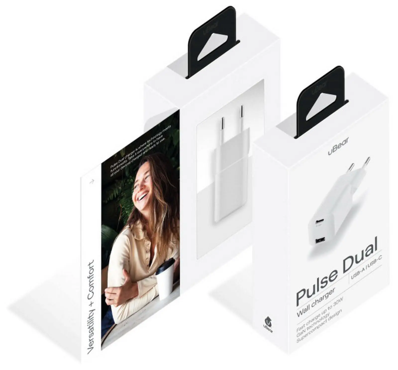 Зарядное устройство uBear Pulse Dual, GaN, белый (WC13WHPD30QC18-AC)