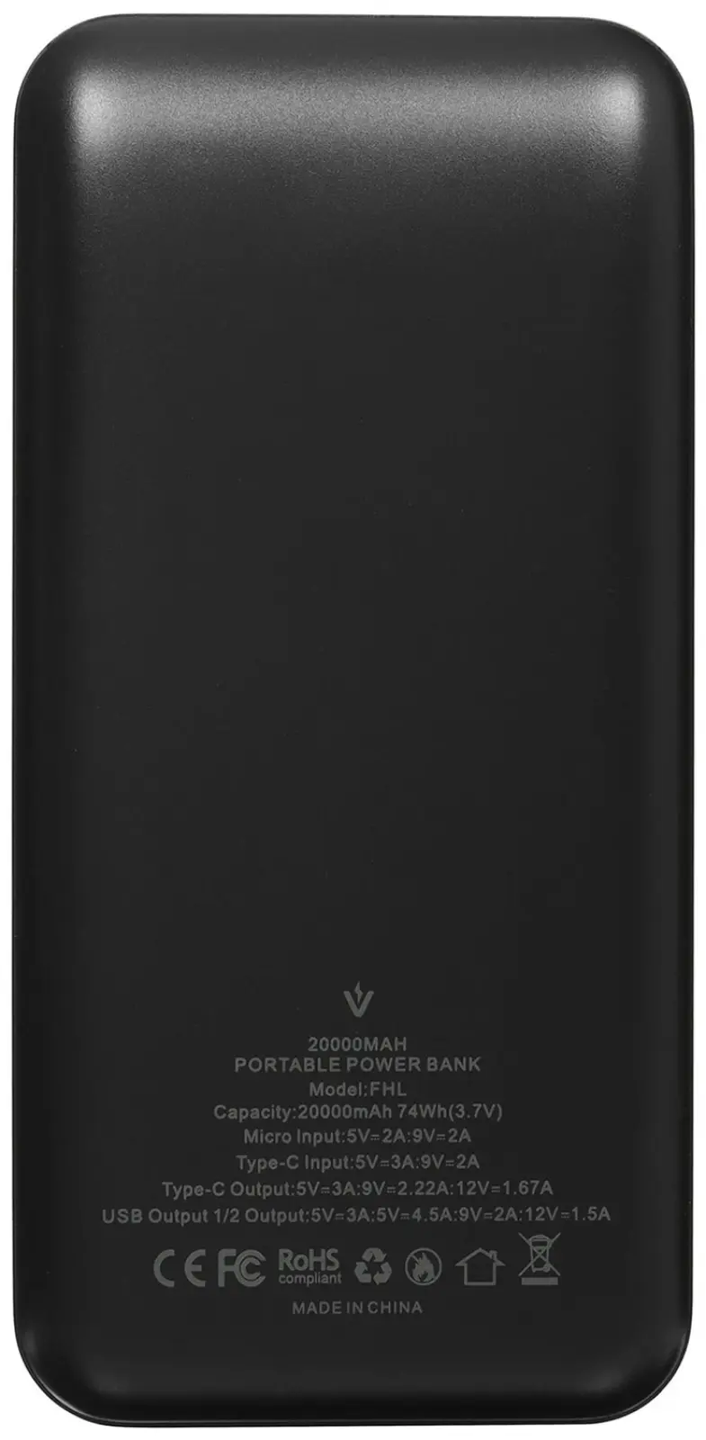 Внешний аккумулятор Vention 20000mAh, M/C-A/A, 22.5W, черный, с LED дисплеем (FHLB0)