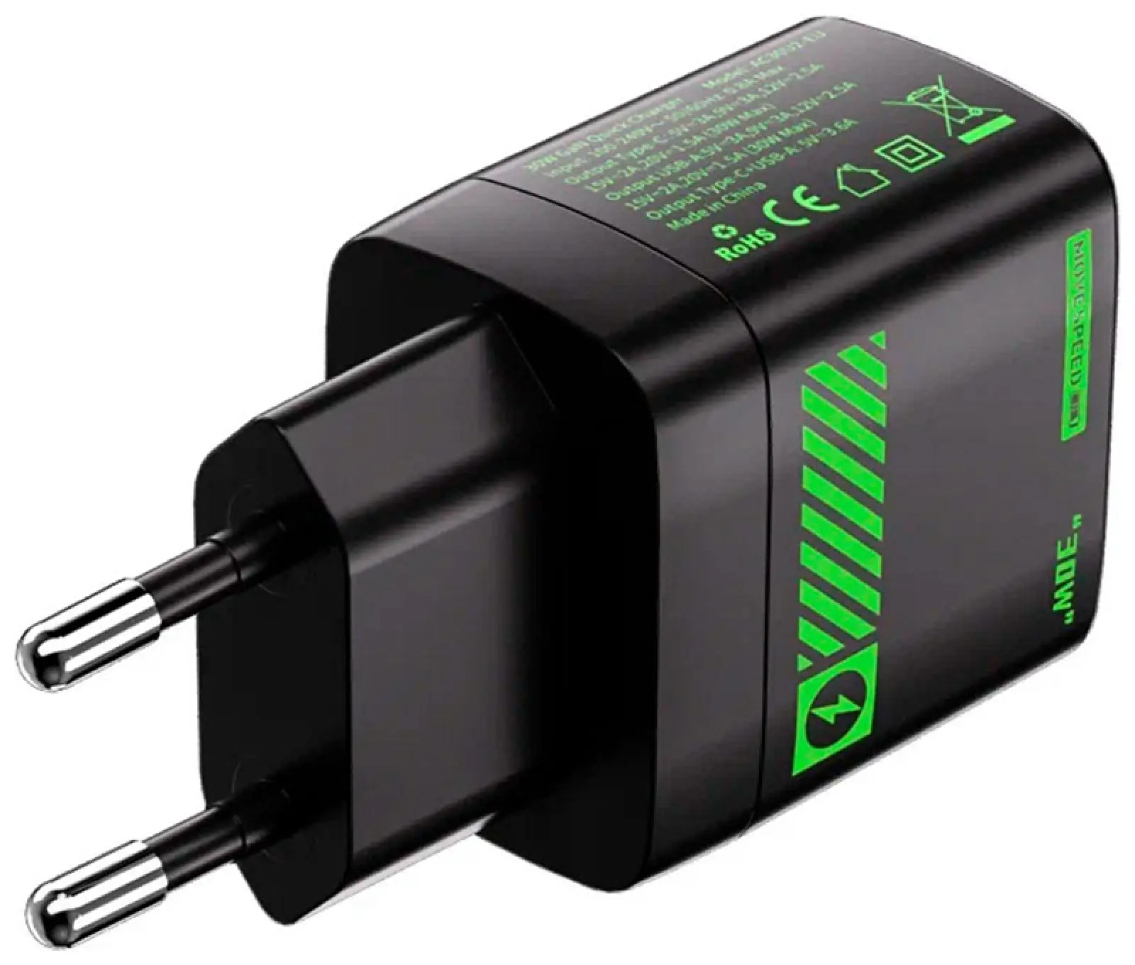 Сетевое зарядное устройство Movespeed 1xType-C + 1xUSB-A, 30W, PD2.0, QC3.0 (AC30 Black) EU