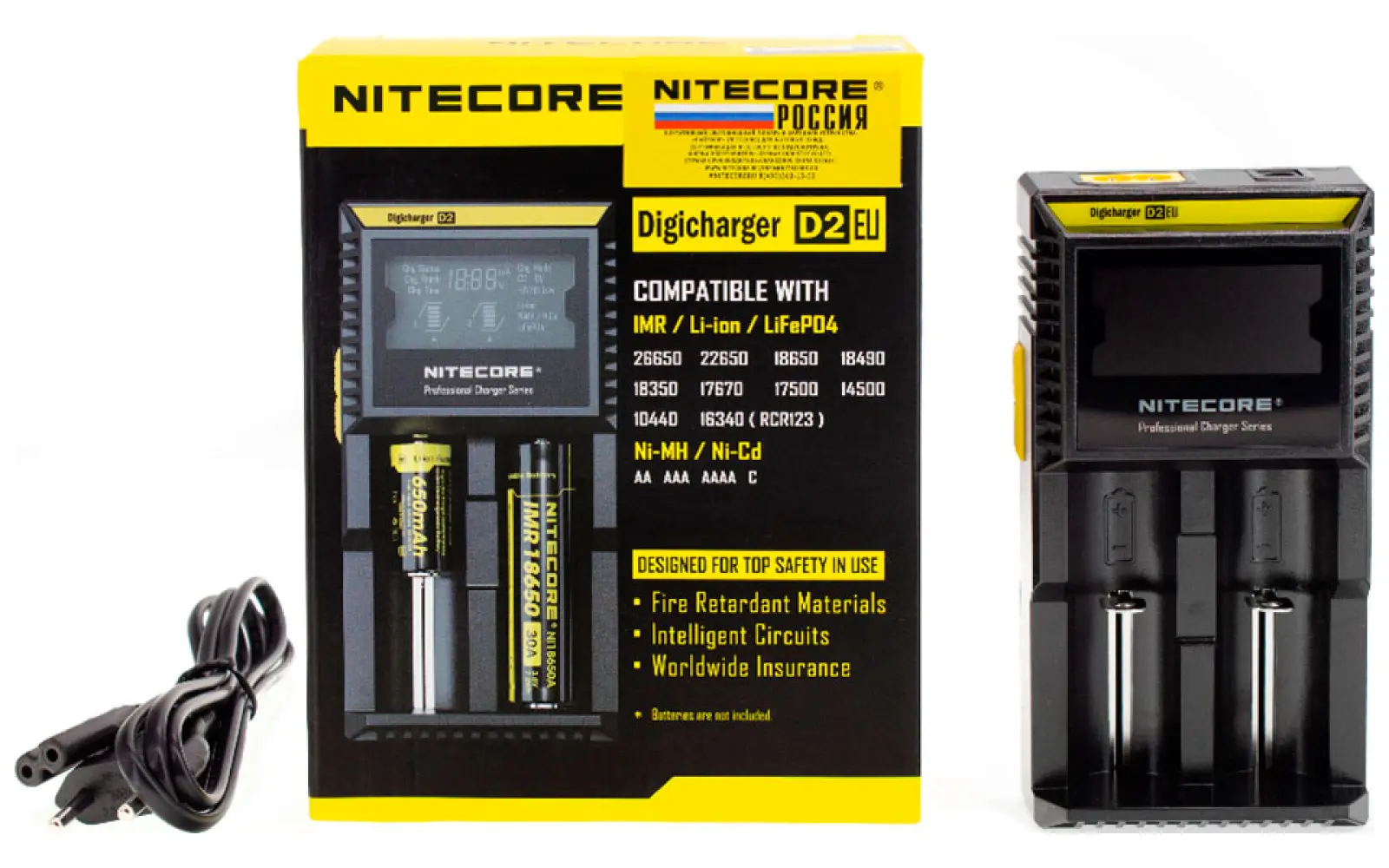 Зарядное устройство Nitecore D2 18650/16340 на 2*АКБ Intellicharge V2, совместим с Li-ion и Ni-MH/Ni-Cd аккумуляторами, с автоматическим определением