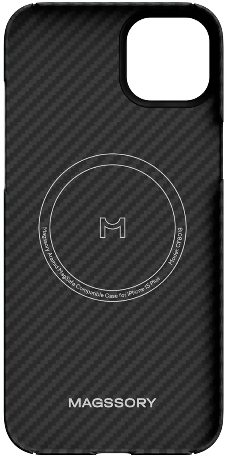 Чехол Magssory для iPhone 15 Plus кевлар (арамид) с магнитами, совместимый с MagSafe