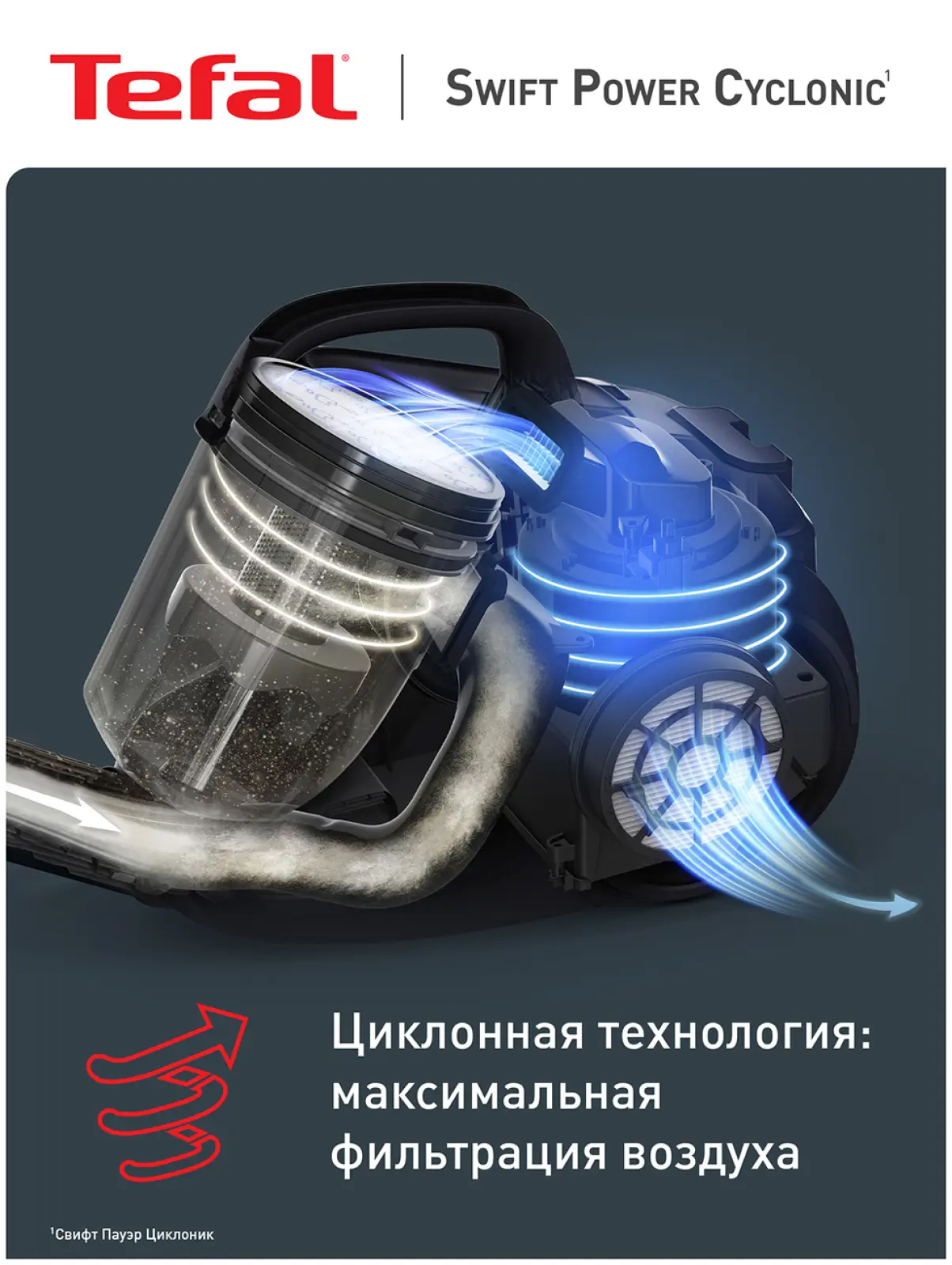 Пылесос напольный Tefal с контейнером для пыли, Swift Power Cyclonic, TW2925EA, черный/серый